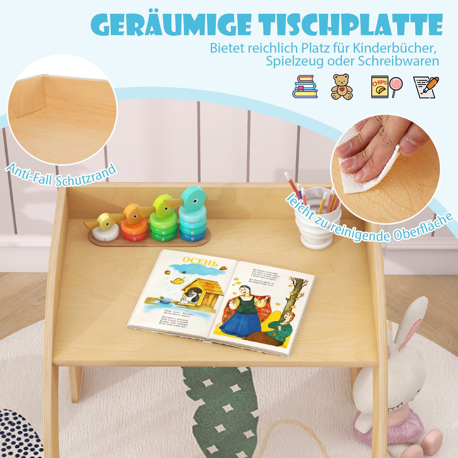 COSTWAY Kindersitzgruppe, (2-tlg), Kindertisch mit Stuhl, Holz günstig online kaufen