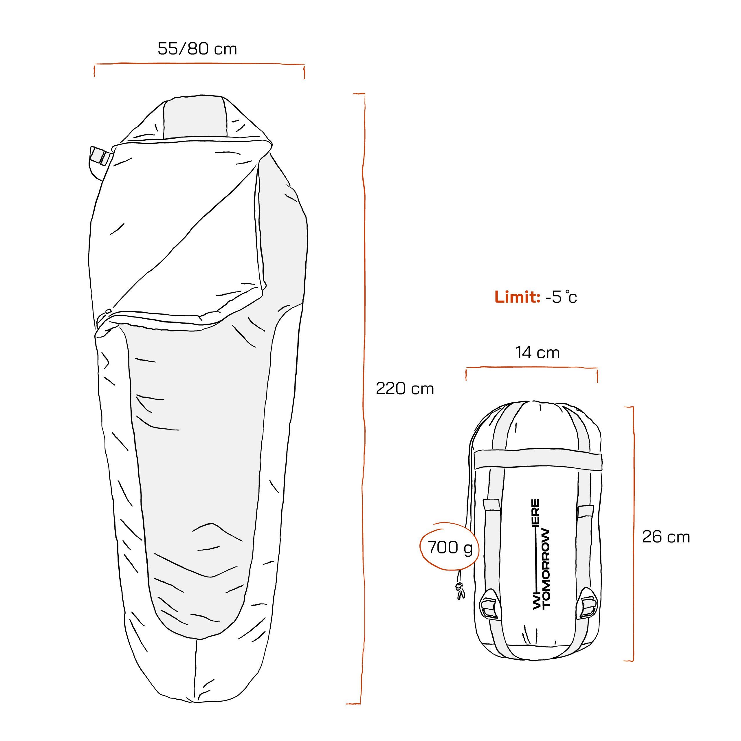 Tomorrow Mumienschlafsack wasserabweisend Camping Schlafsack im Lumaland Camping grau/himmelblau 220x80x50, -5°C Outdoor Where Wärmekragen Schulterbereich