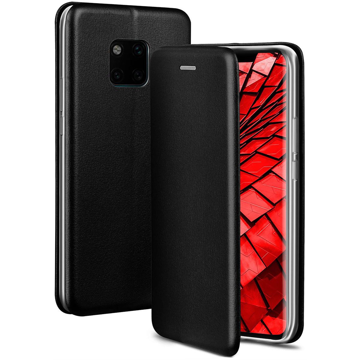 ONEFLOW Handyhülle für Huawei Mate 20 Pro Premium Hülle Business Cover Schwarz 6,39 Zoll, 360 Grad Schutzhülle Flip Case Etui Klapphülle Dünn Leder Handy Tasche
