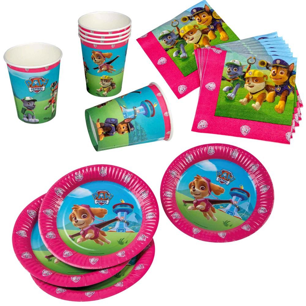 Party Fun Einweggeschirr-Set XXL Party Geburtstag Set für Mädchen Paw Patrol 51 Teile