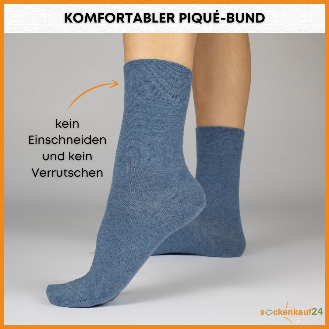 Pique-Bund Socken Damen WP Komfort (Exclusive Paar mit (Jeans, Business-Socken Premium 10 Socken sockenkauf24 70101T Line) 43-46) Herren Baumwolle - & 10-Paar, aus gekämmter