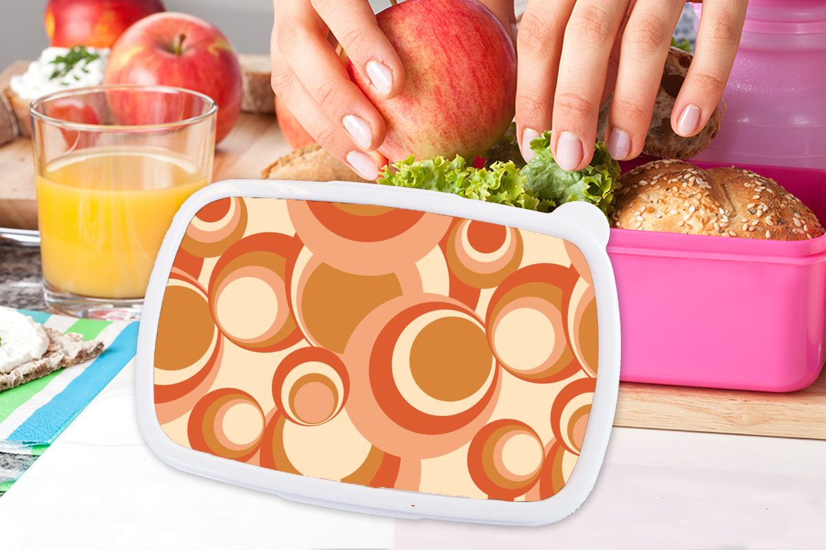 Kunststoff Snackbox, Erwachsene, Mädchen, (2-tlg), - Kreis MuchoWow Retro - rosa Lunchbox Brotdose Kunststoff, für Brotbox Kinder, Muster,