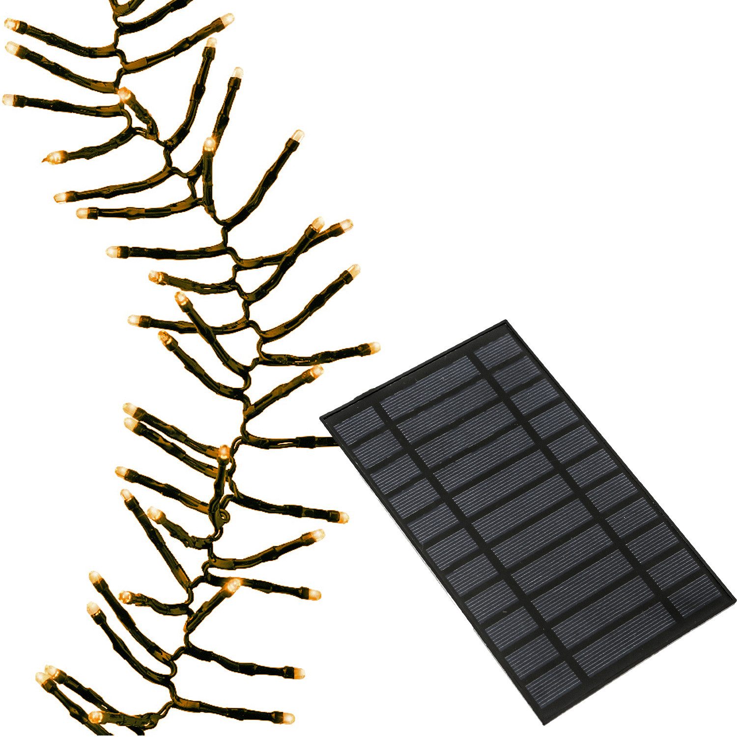 MARELIDA LED-Lichterkette Solar Büschellichterkette Cluster 1512LED bernstein 8 Modi USB 14m, 1512-flammig