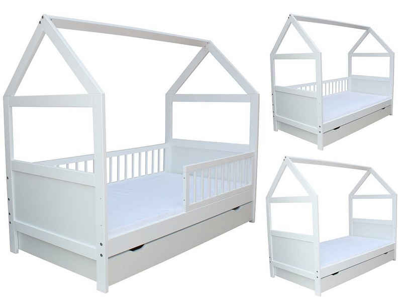 Micoland Kinderbett »Kinderbett / Juniorbett Haus 160x70 cm incl. Matratze und Schublade weiß«