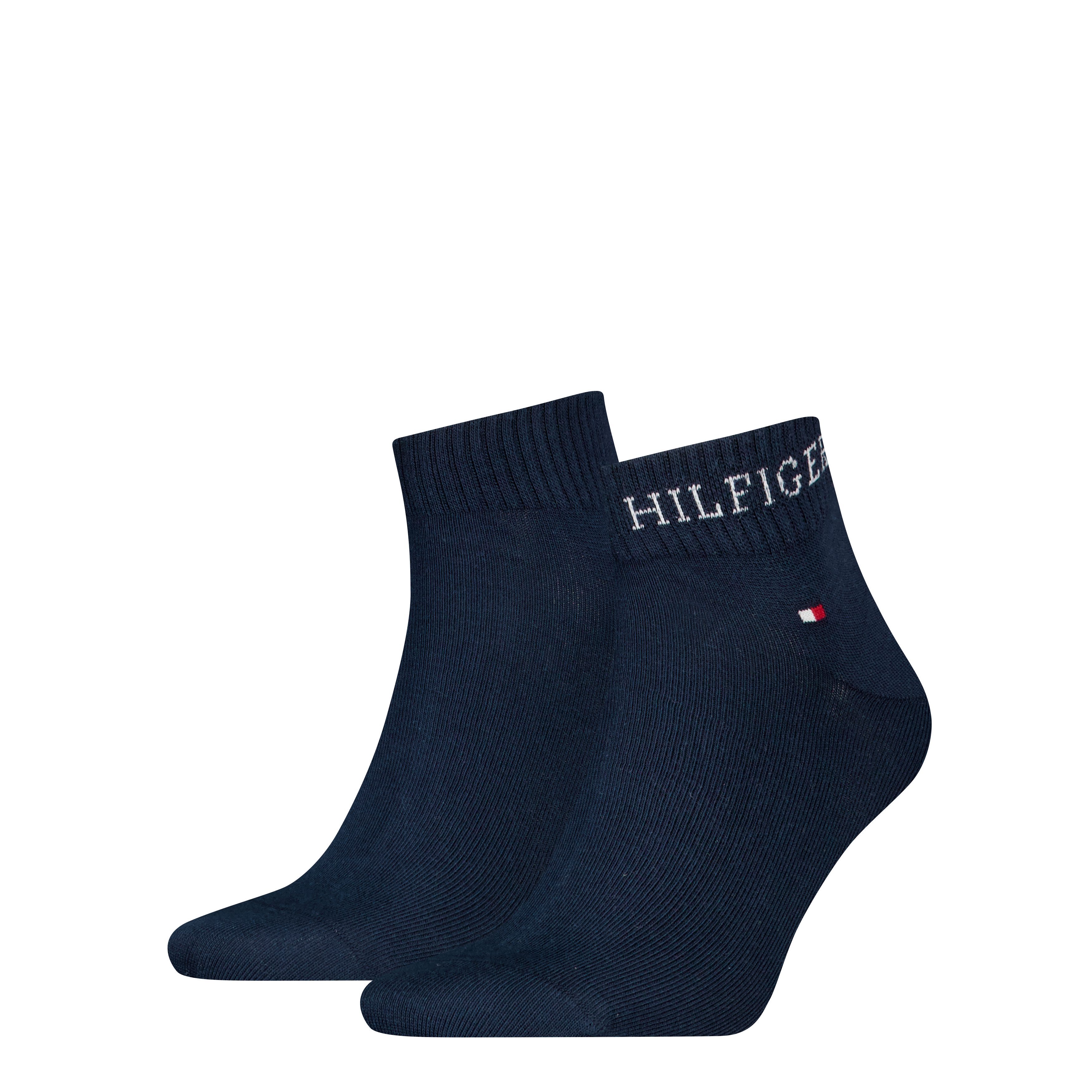 Tommy Hilfiger Kurzsocken TH MEN QUARTER 2P HILFIGER TAB (2 Paar) Logo-Flag und Schriftzug
