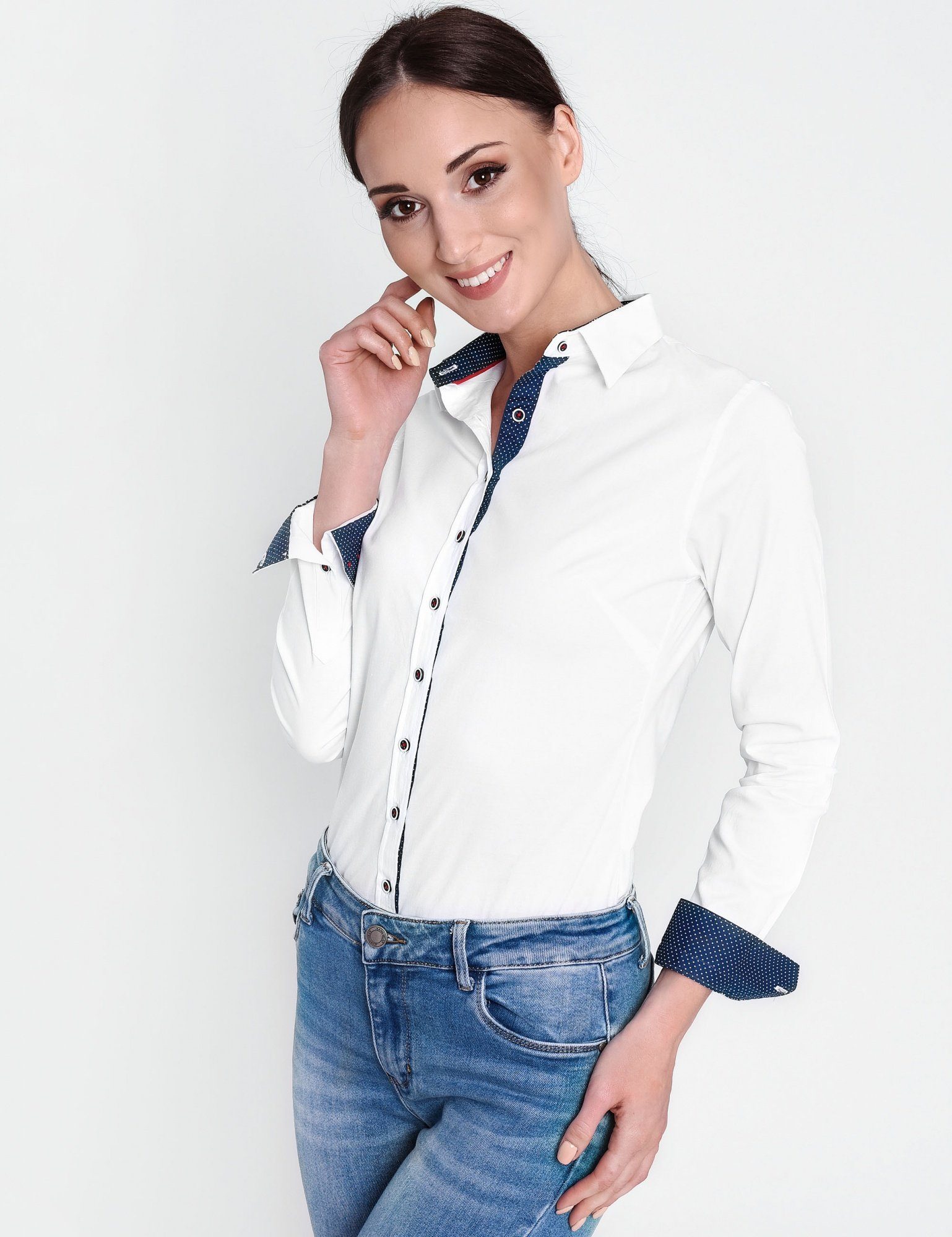 HEVENTON Hemdbluse tailliert, mit kontrastreichen Details günstig online kaufen