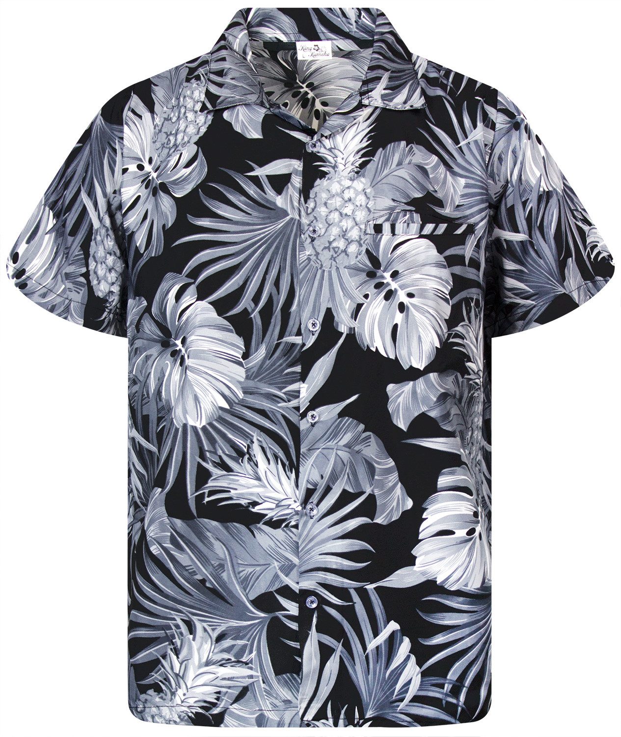 King Kameha Hawaiihemd Pineapple Leaves Funky Hawaii-Hemd Kurzarm Front-Tasche Unisex