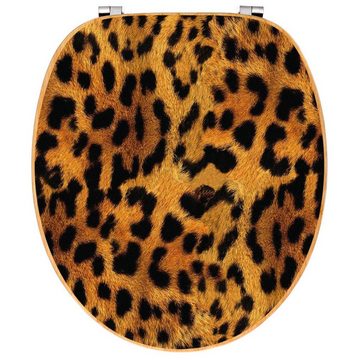 banjado WC-Sitz Bambus Motiv Leopard (umweltfreundliches Material, Edelstahl Scharniere), 44 x 38 x 5 cm