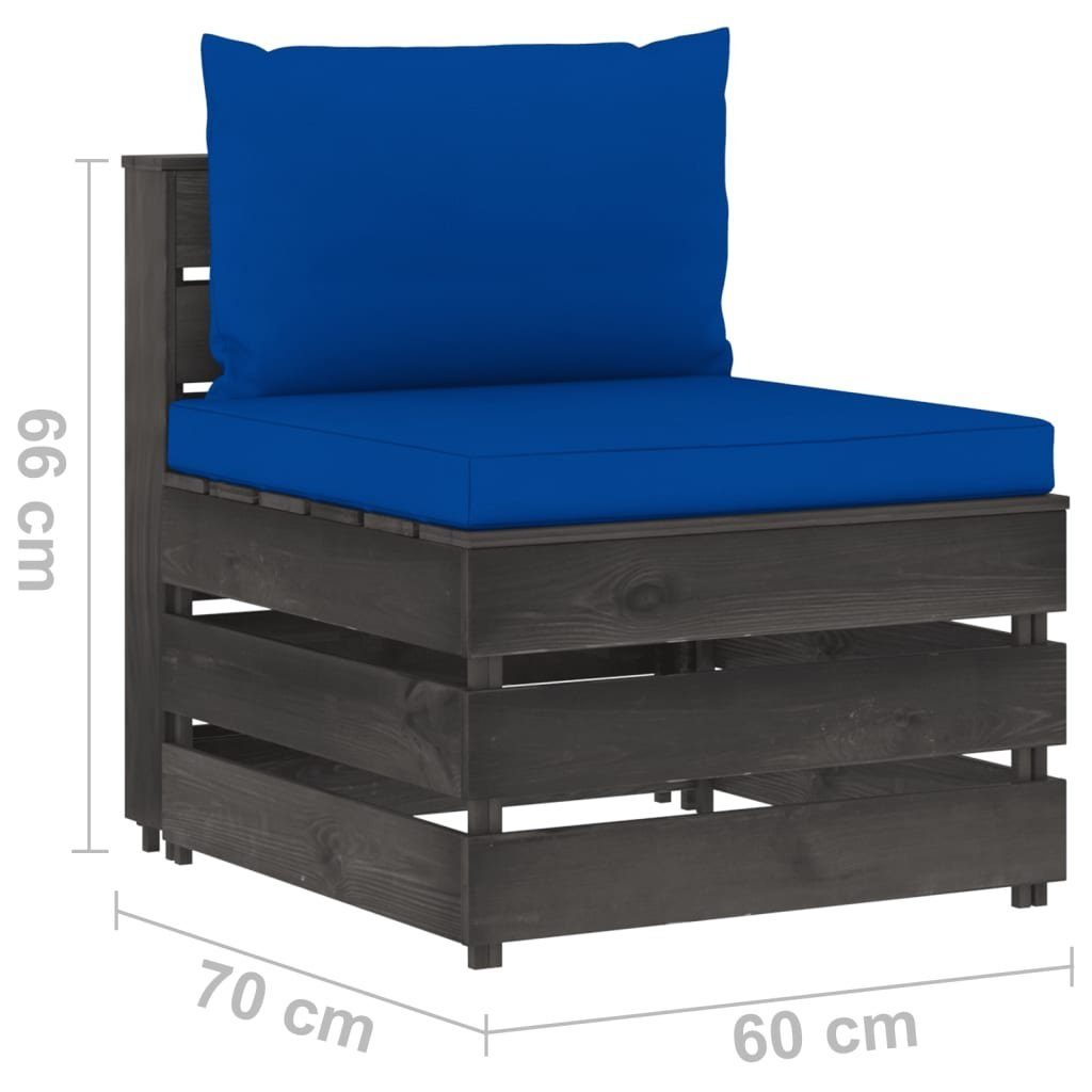 vidaXL Loungesofa Modulares Mittelsofa mit Grau Blau 1 Imprägniertes und Teile Kissen Holz, Grau