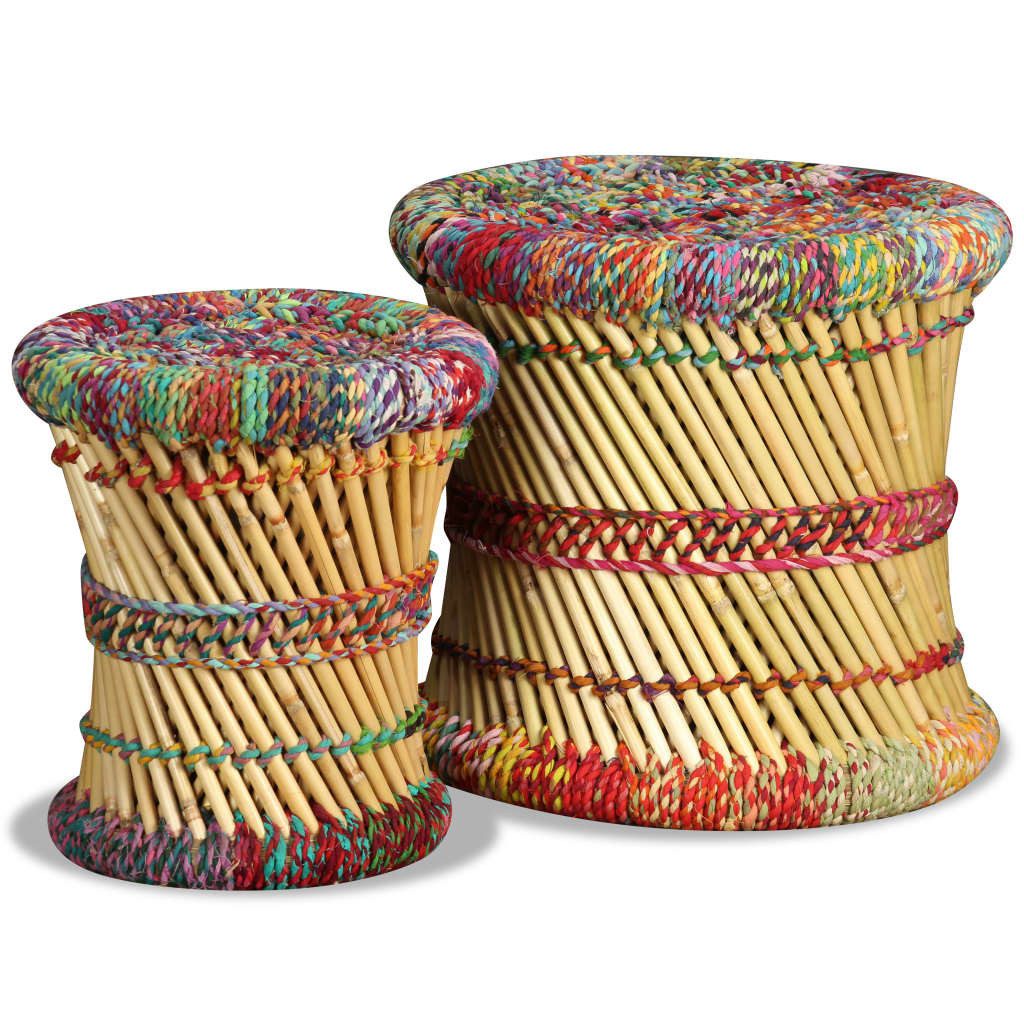 vidaXL Hocker Hocker mit Chindi-Details 2 Stk. Mehrfarbig Bambus (2 St)