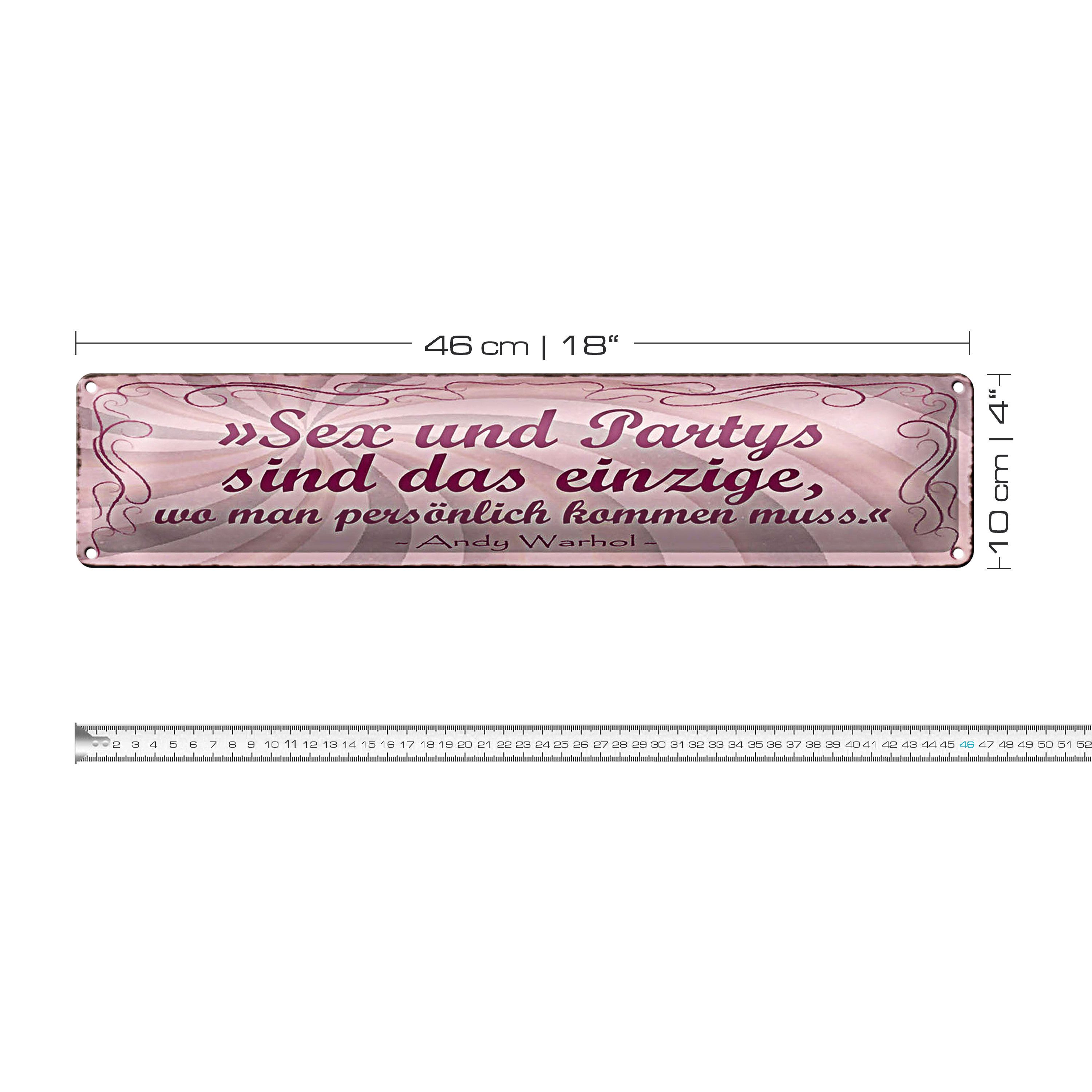Roomando Metallschild Blechschild Spruch 46x10cm Sex Party persönlich kommen muss