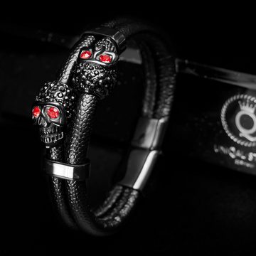 UNIQAL.de Lederarmband Lederarmband Herren "TOXIC" Totenkopf Echtleder, Edelstahl (Edelstahl, Echtleder, Casual Style, Fasching, Halloween, Handgefertigt)