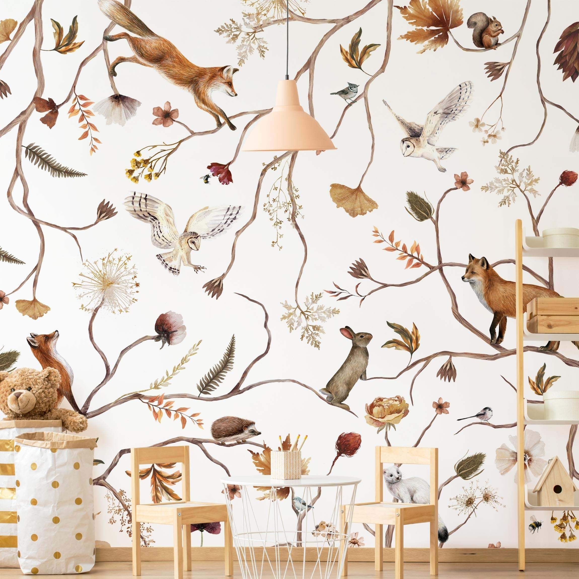 Bilderdepot24 Fototapete Waldtiere herbstlichen Zweigen, Glatt, Matt, (Vliestapete inkl. Kleister oder selbstklebend), Wohnzimmer Schlafzimmer Küche Flur Motivtapete Vliestapete Wandtapete