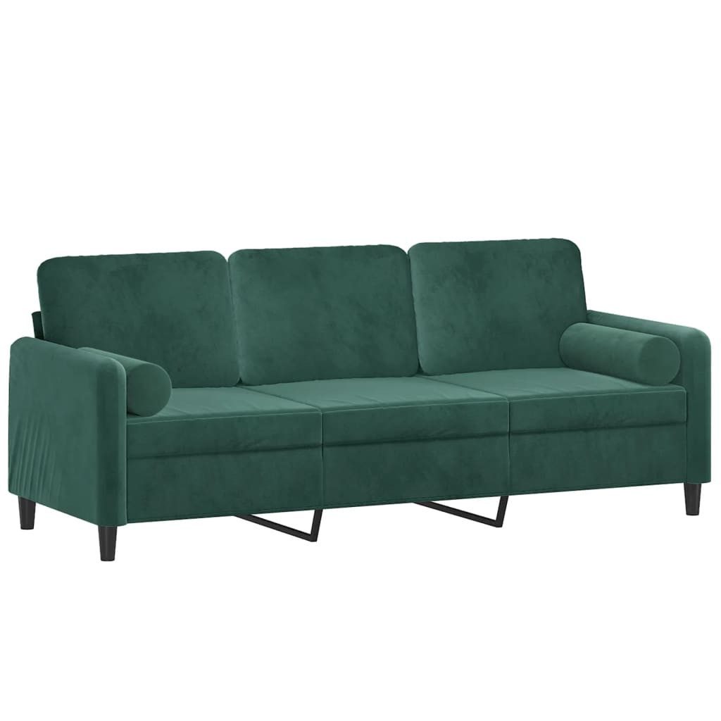 vidaXL Sofa 3-Sitzer-Sofa mit Zierkissen Dunkelgrün 180 cm Samt, 1 Teile