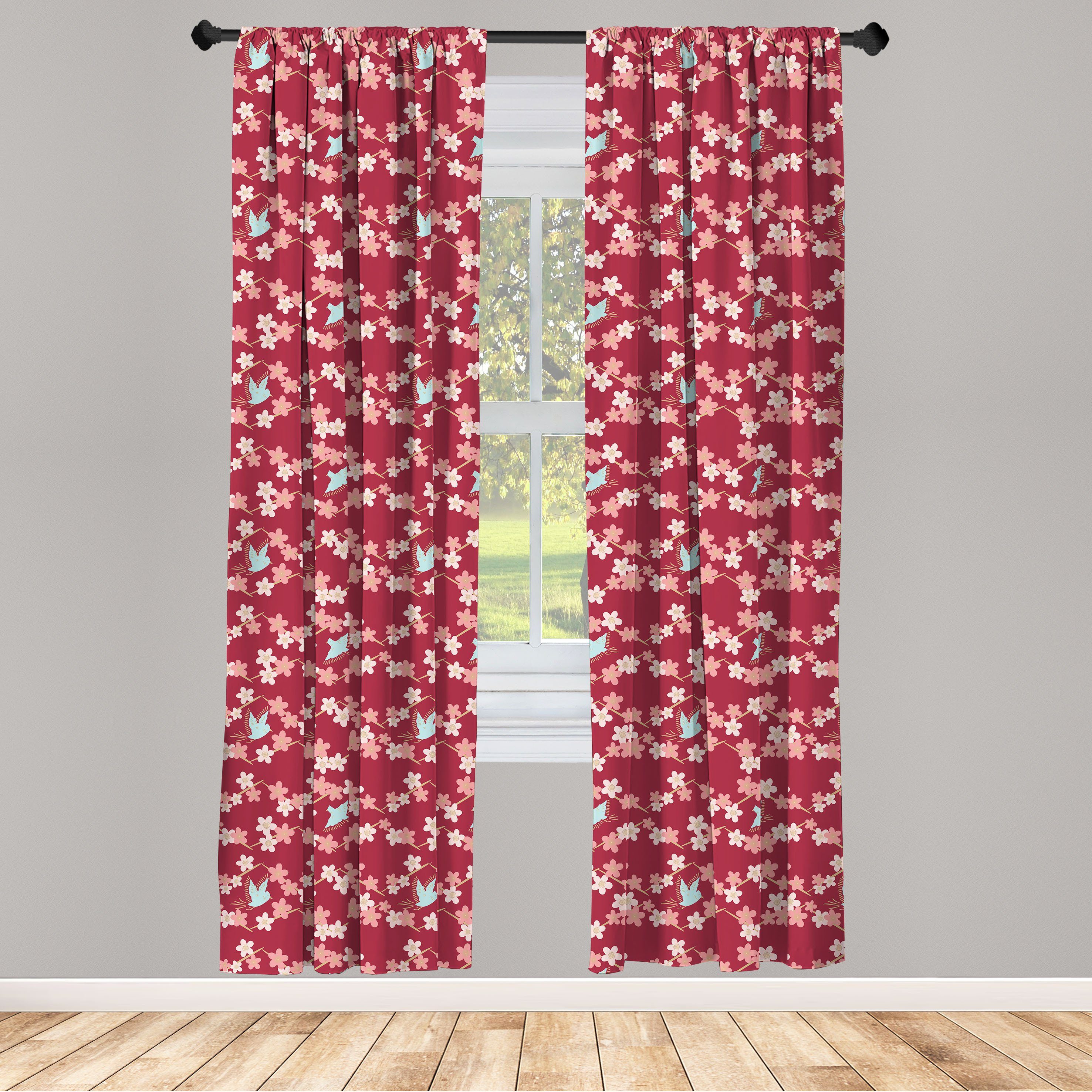 Gardine Vorhang für Wohnzimmer Schlafzimmer Abakuhaus, Blumen Konzept Microfaser, Vögel Dekor, Blumen der und