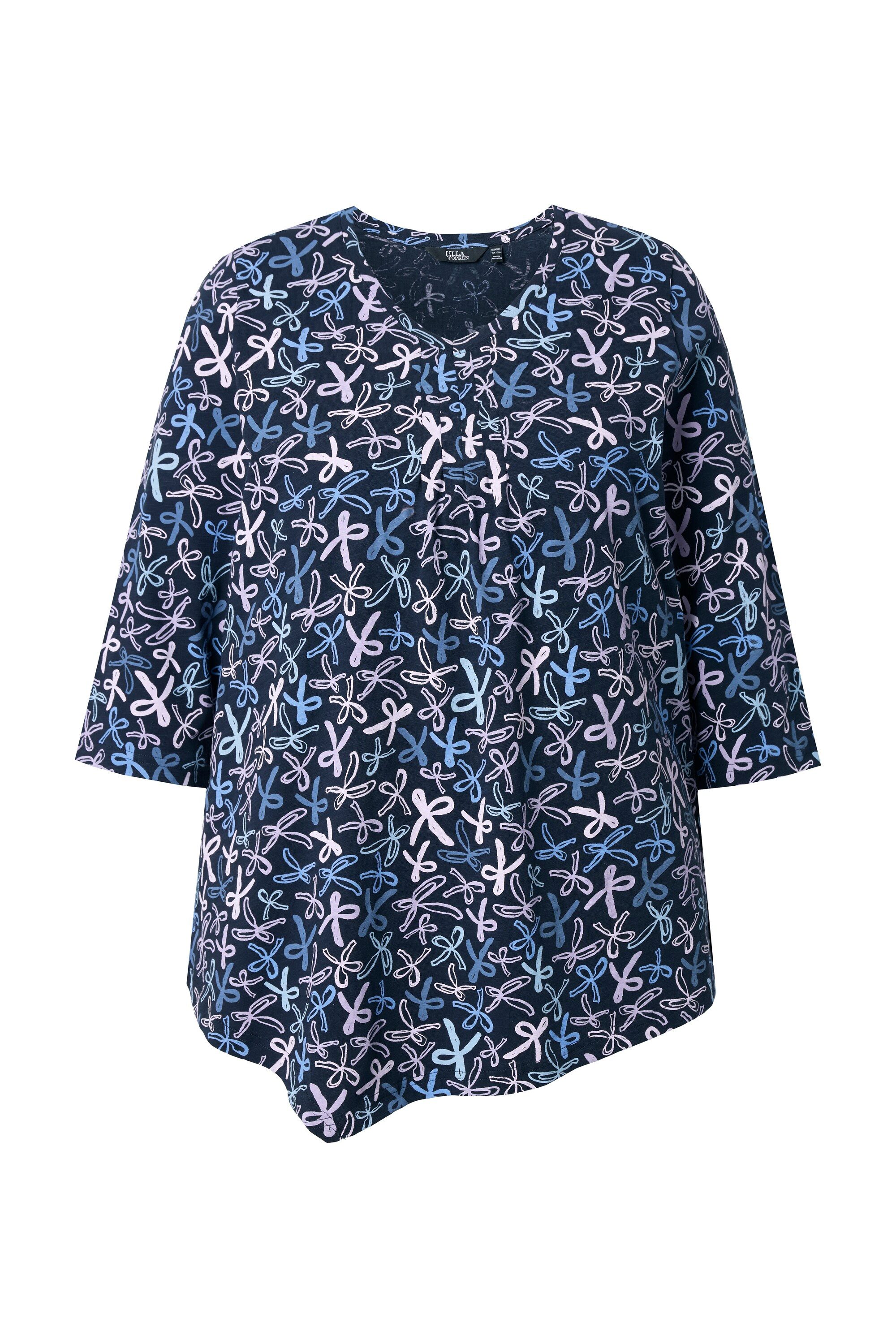 Ulla Popken T-Shirt Shirt Zierfalten A-Linie V-Ausschnitt 3/4-Arm günstig online kaufen