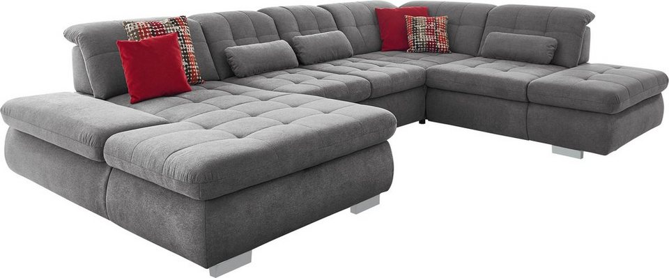Die PlanBar Ecksofa MP-IN17004, wahlweise mit Bettfunktion, Sitztiefen- und  Kopfteilverstellung, Gemütliches Sofa mit hochwertiger Federkern-Polsterung