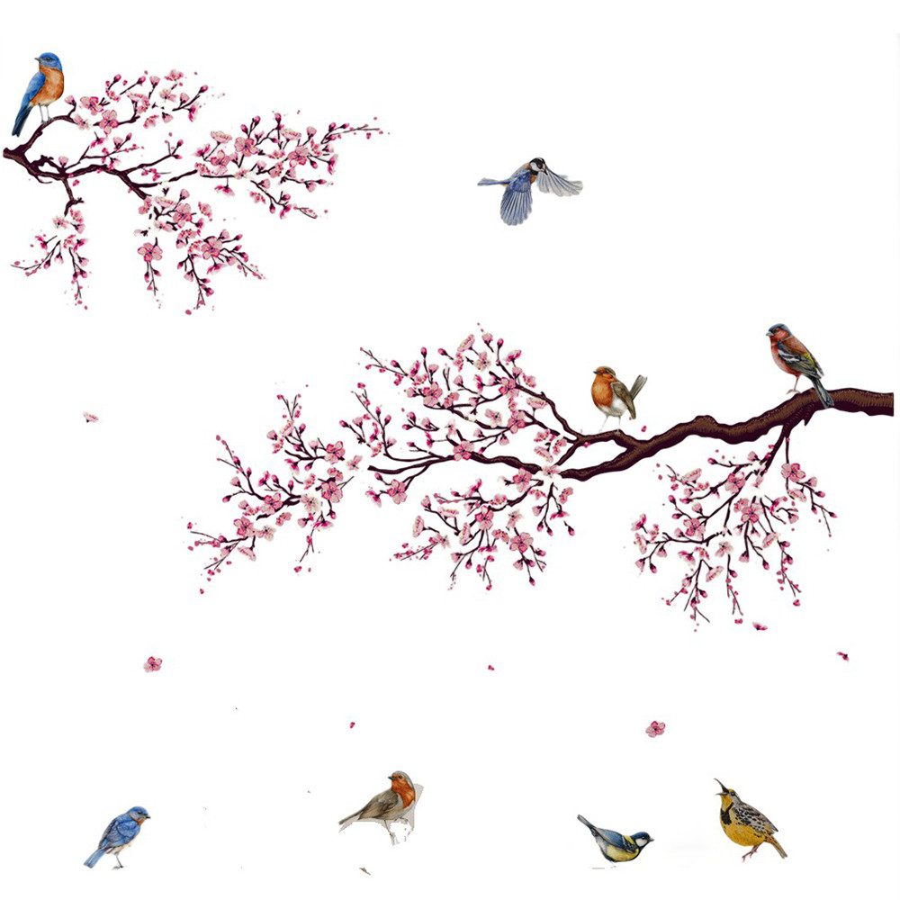 Zyronn Wandtattoo Hängende Rebe Blumen Wandaufkleber Blüten Blätter Vögel Wandsticker, Wohnzimmer Schlafzimmer Badezimmer Sofa Hintergrund Wanddeko