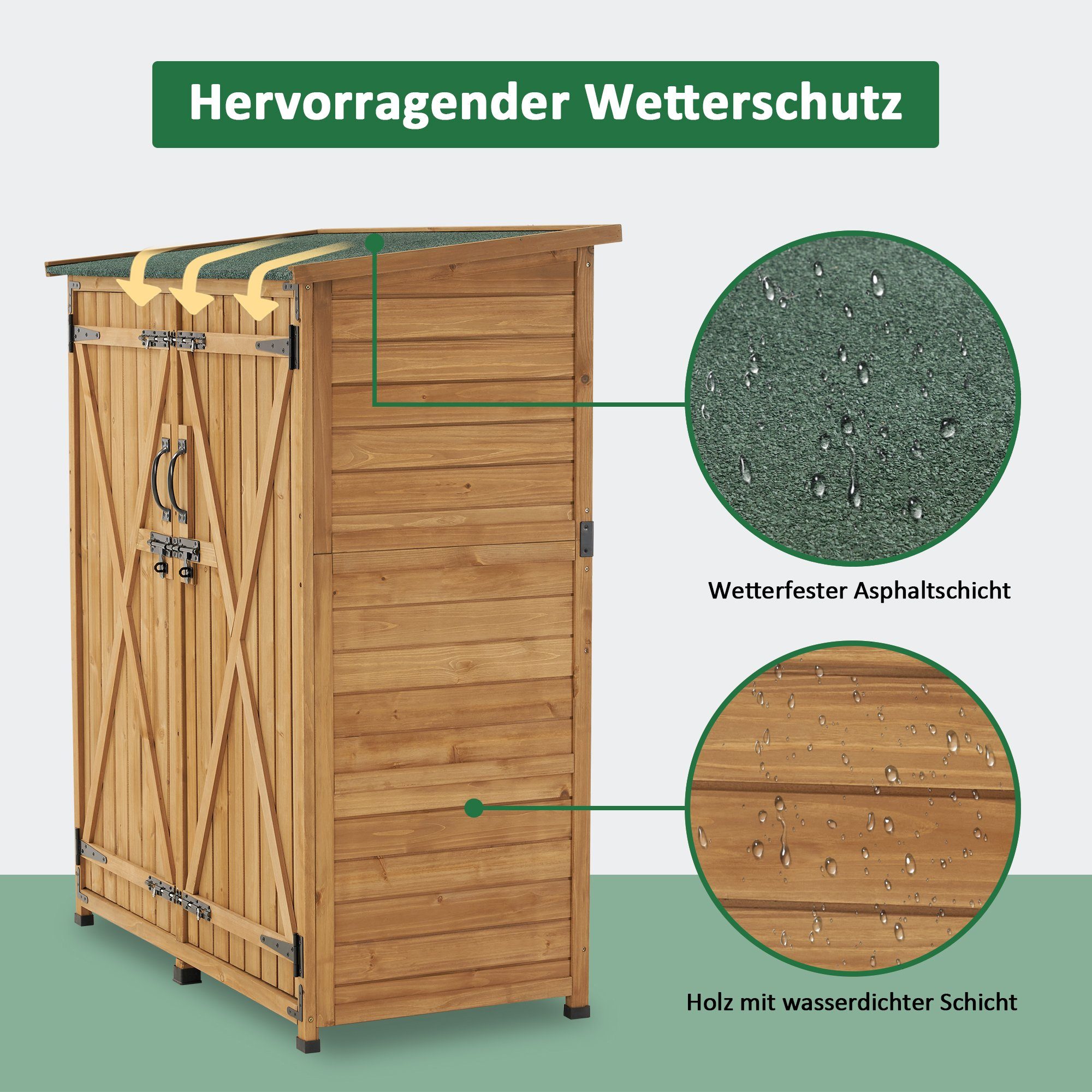 Außenbereich 122×60×137cm MCombo Klein 0707, Gartenhaus MCombo Outdoor M Gartenbox Wetterfest Natur Gartenschrank Holz