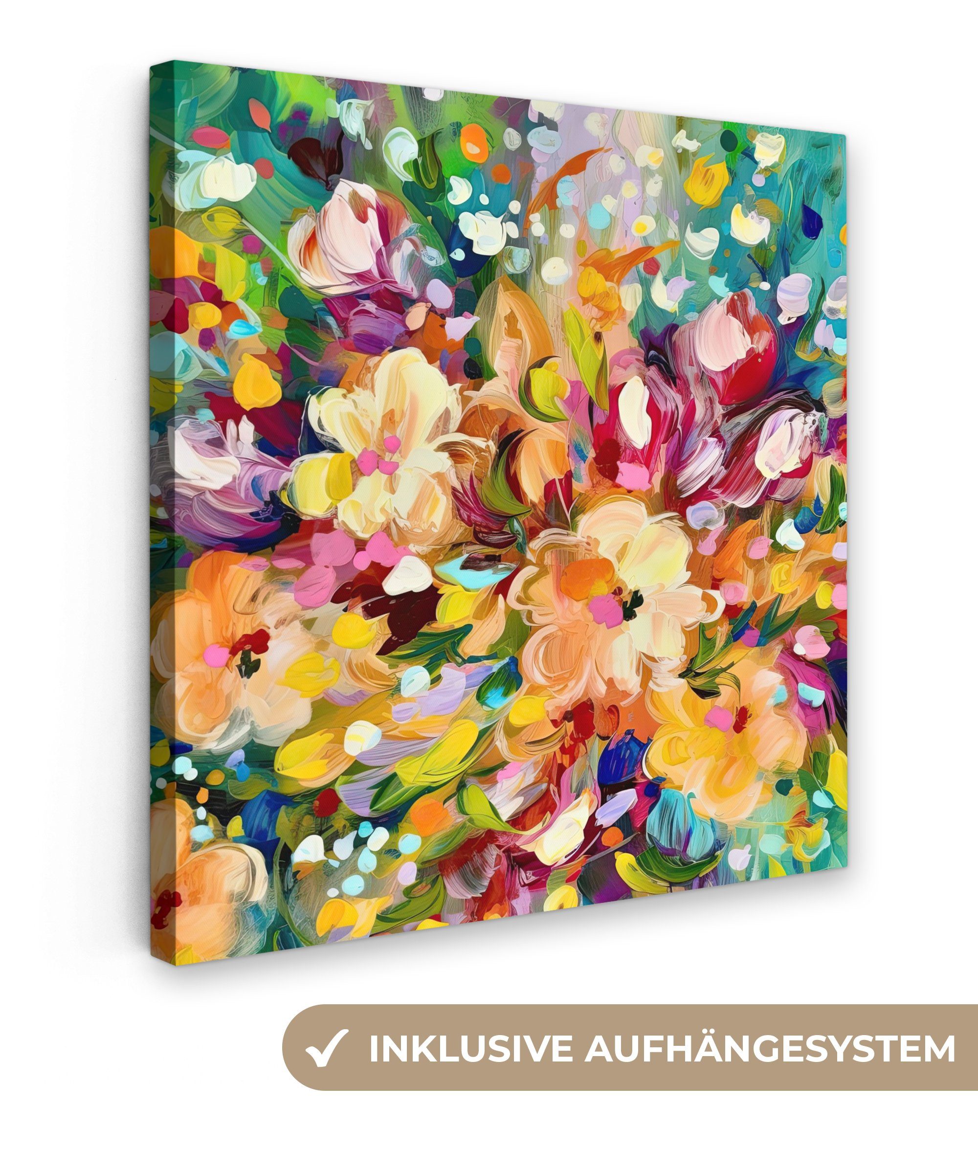 OneMillionCanvasses® Leinwandbild Kunstdrucke - Ölfarbe - Blumen - Regenbogen, Fotodruck (1 St), Leinwand Bilder, Zimmer Wand Bild Dekoration 50x50 cm