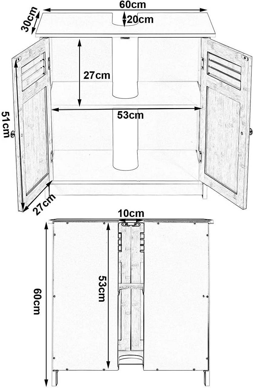 Türen mit Weiß+Natur (1-St) 2 EUGAD 60x30x60cm aus MDF Waschbeckenunterschrank