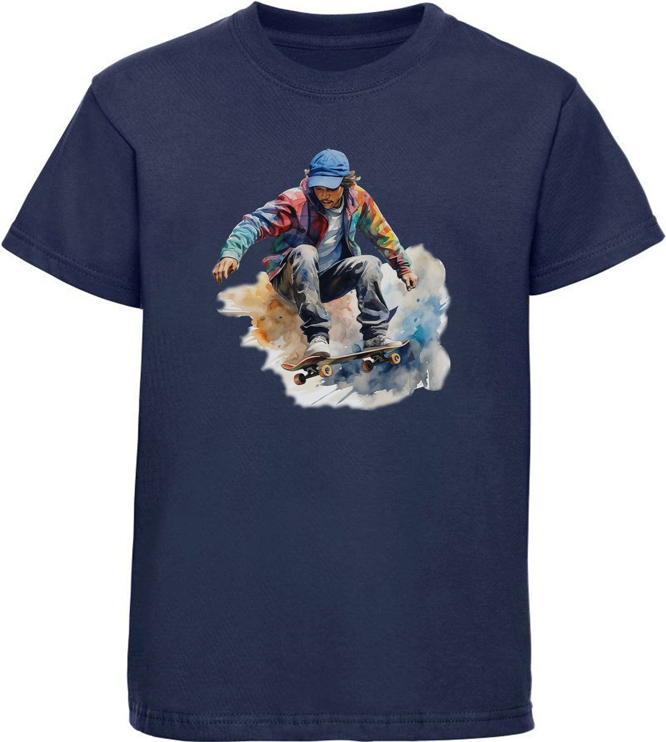 T-Shirt Kinder Print Shirt Skateboarder in moderner Ölfarbenoptik