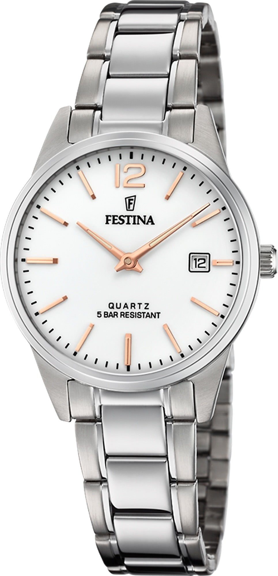 Festina Quarzuhr Festina Damen Uhr F20509/2 Edelstahlband, (Analoguhr), Damen Armbanduhr rund, Edelstahlarmband silber, Elegant