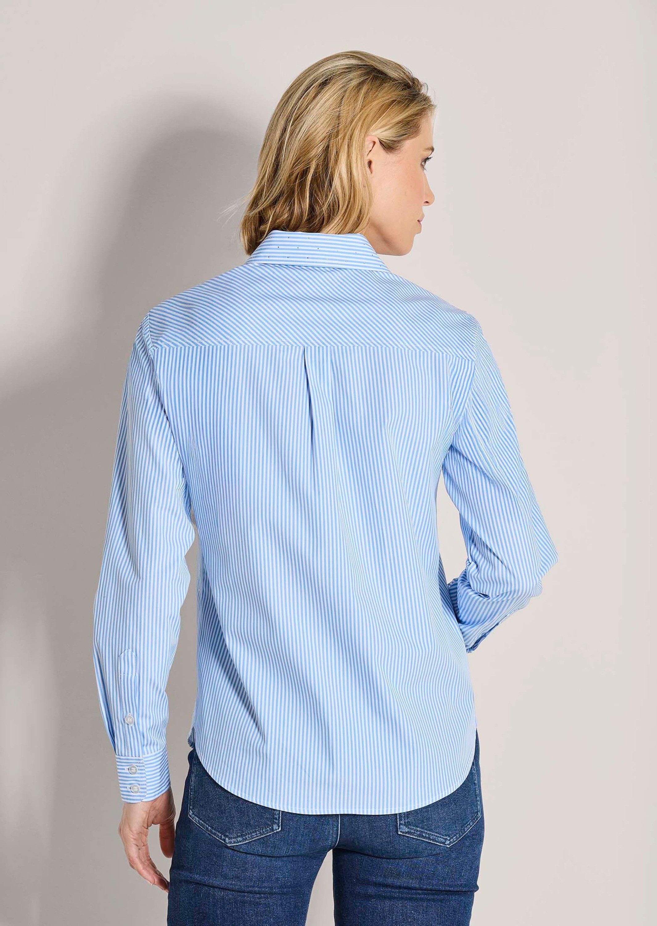 MADELEINE Langarmbluse Glamouröse Bluse mit Ziersteinen Streifen-Design, Hemdkragen, glitzernde Details, Langarm