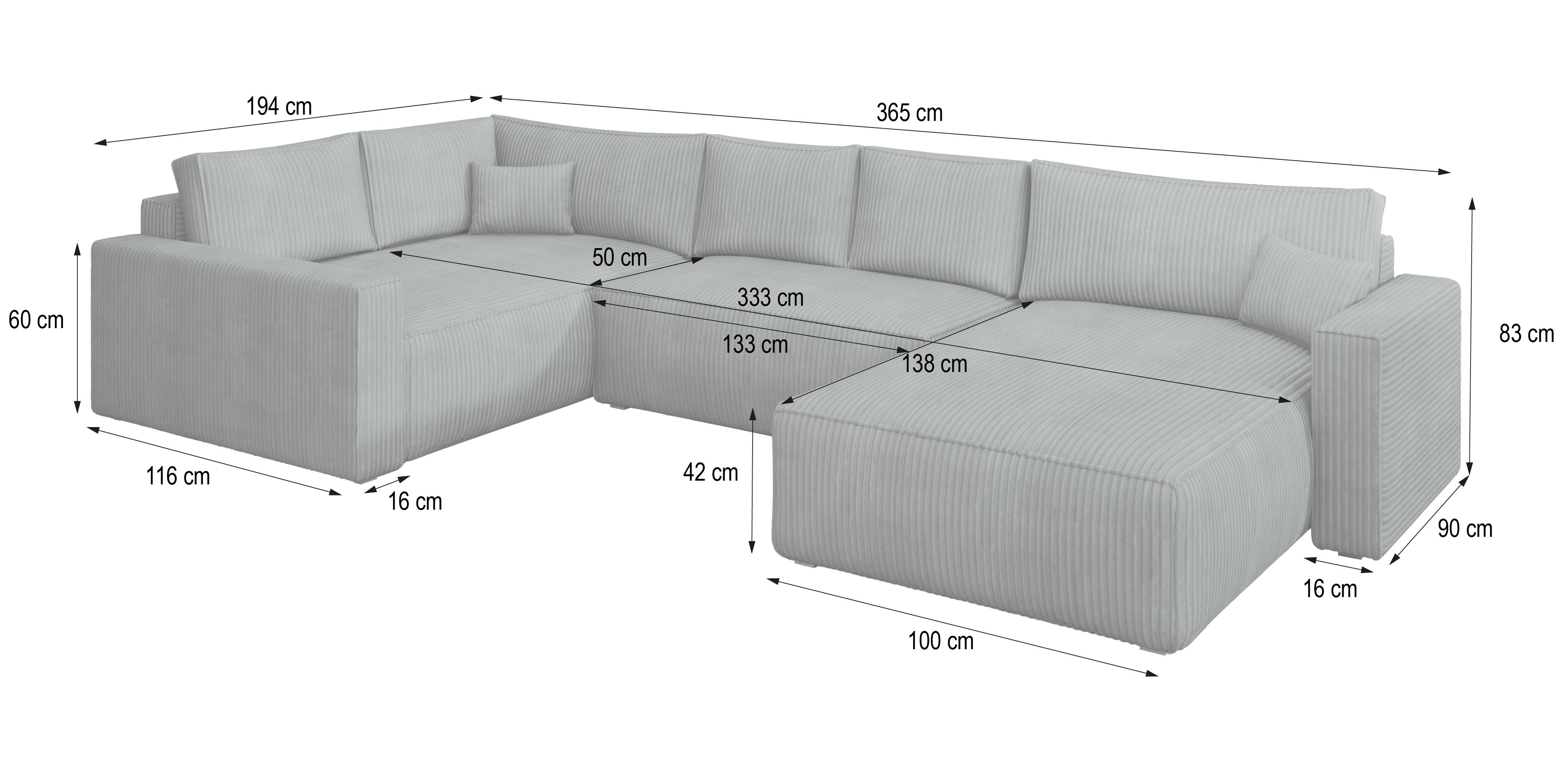 Masseno Ecksofa VELAMI mit Schlaffunktion U-Form, Sofa mit Bettkasten