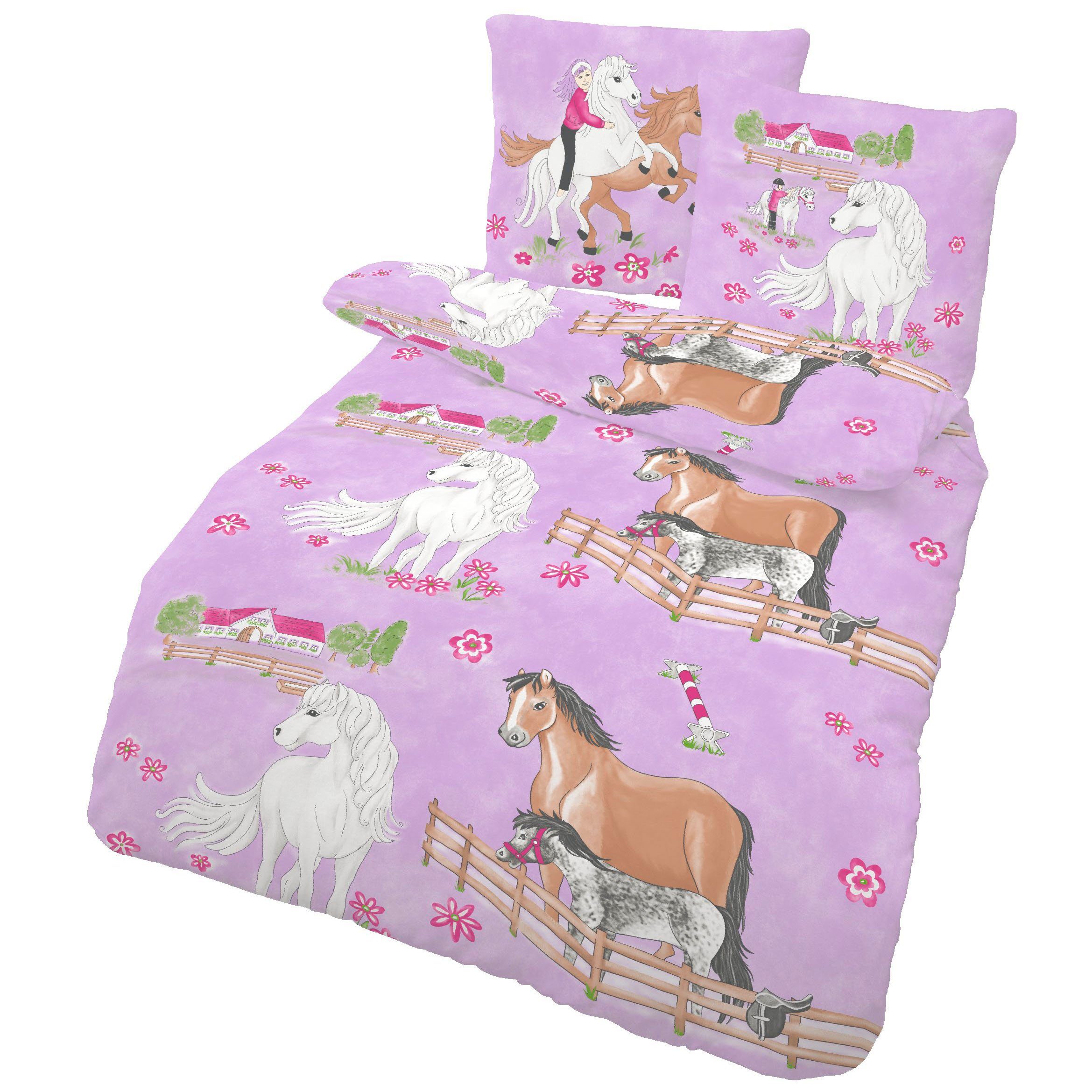 Kinderbettwäsche Pferde Bettwäsche 135x200 2tlg. - 100% Baumwolle - Pony  Kinderbettwäsche für Mädchen - Renforce Bettwäsche-Set, LINKHOFF,  Bügelfrei, Atmungsaktiv