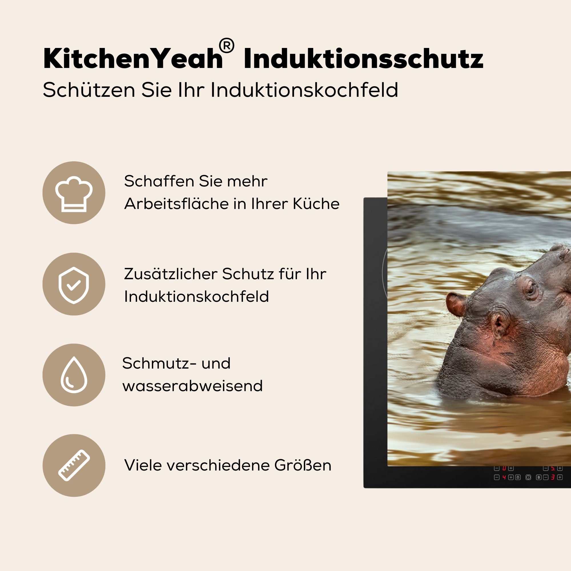 - (1 küche Wasser, Nilpferd Ceranfeldabdeckung, cm, Vinyl, Herdblende-/Abdeckplatte Arbeitsplatte Tiere für tlg), MuchoWow - 83x51