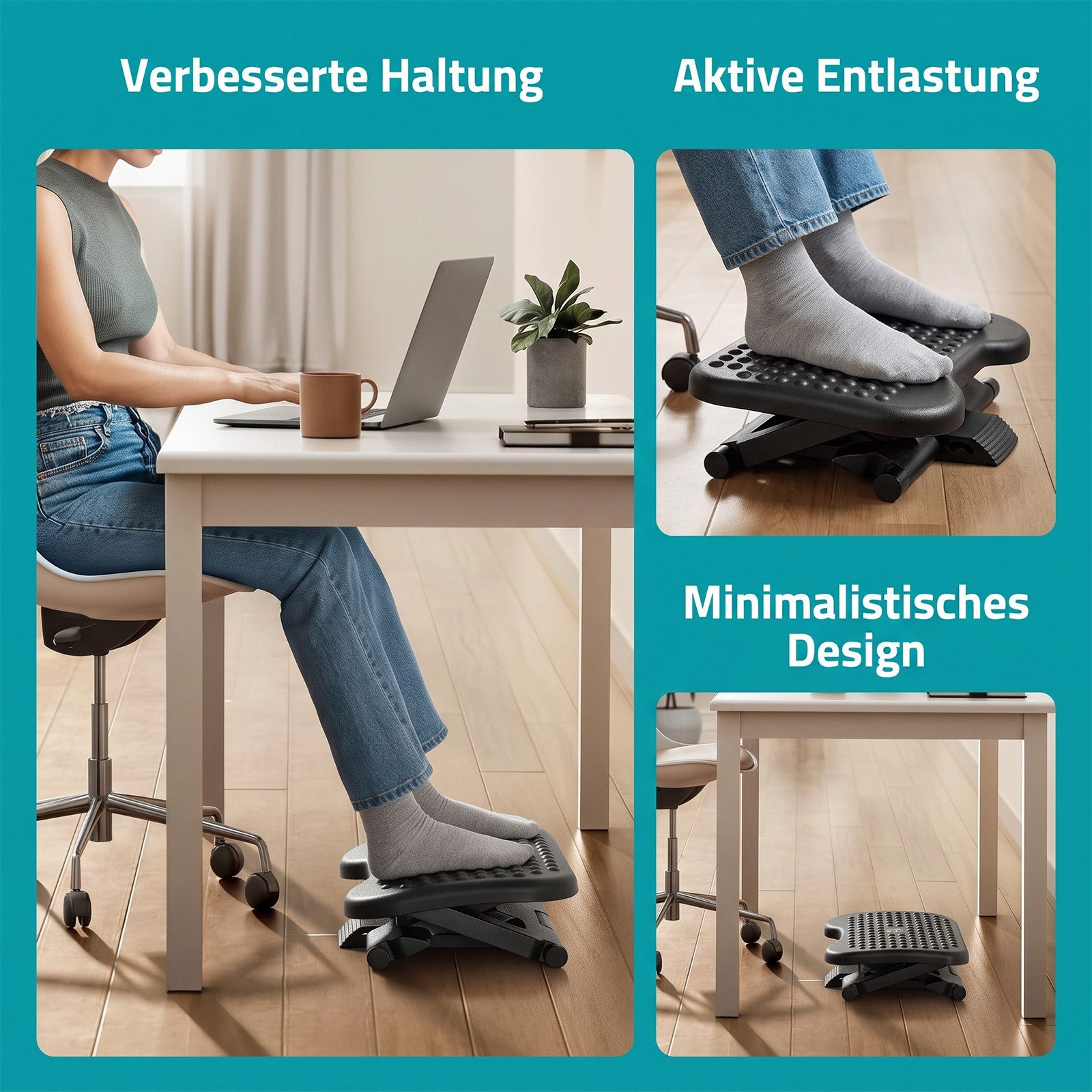 AKKEE Fußhocker Ergonomische Schreibtisch 3 höhenverstellbar und winkelverstellbar, rutschfeste Fußstütze für Homeoffice, Büro, Zuhause, Reisen – Bild 4 von 5