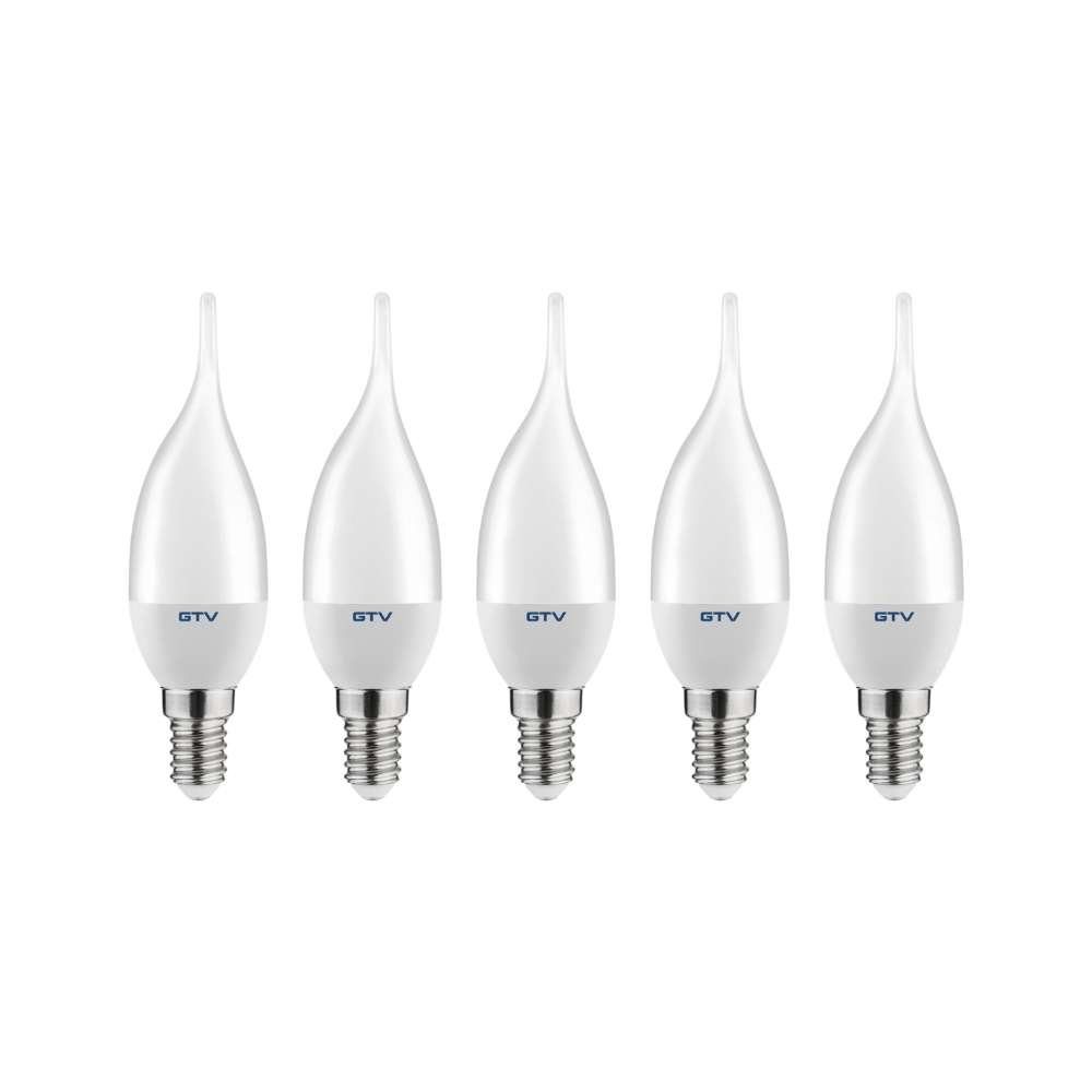 GTV LED-Leuchtmittel 6w LED Leuchtmittel Flamme C35T, E14, Warmweiß/Neutralweiß/Kaltweiß, 470-, 5 Stück, 6w, 520 Lumen, Warmweiß 3000K, Ø37 x 125 mm, C35T, E14