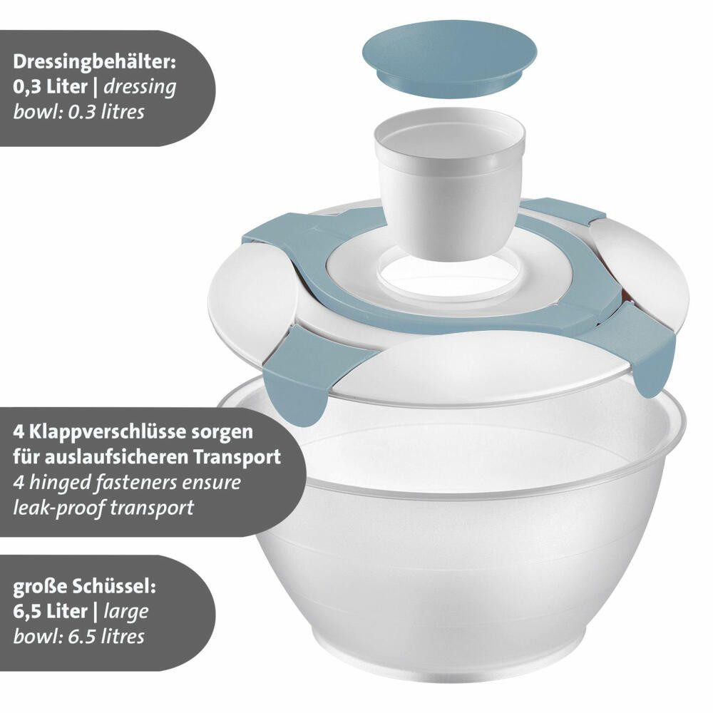 WESTMARK Salatschüssel mit Dressing-Behälter, Fassungsvermögen: 6,5 Liter, Salatbutler, Blau, PP, PE