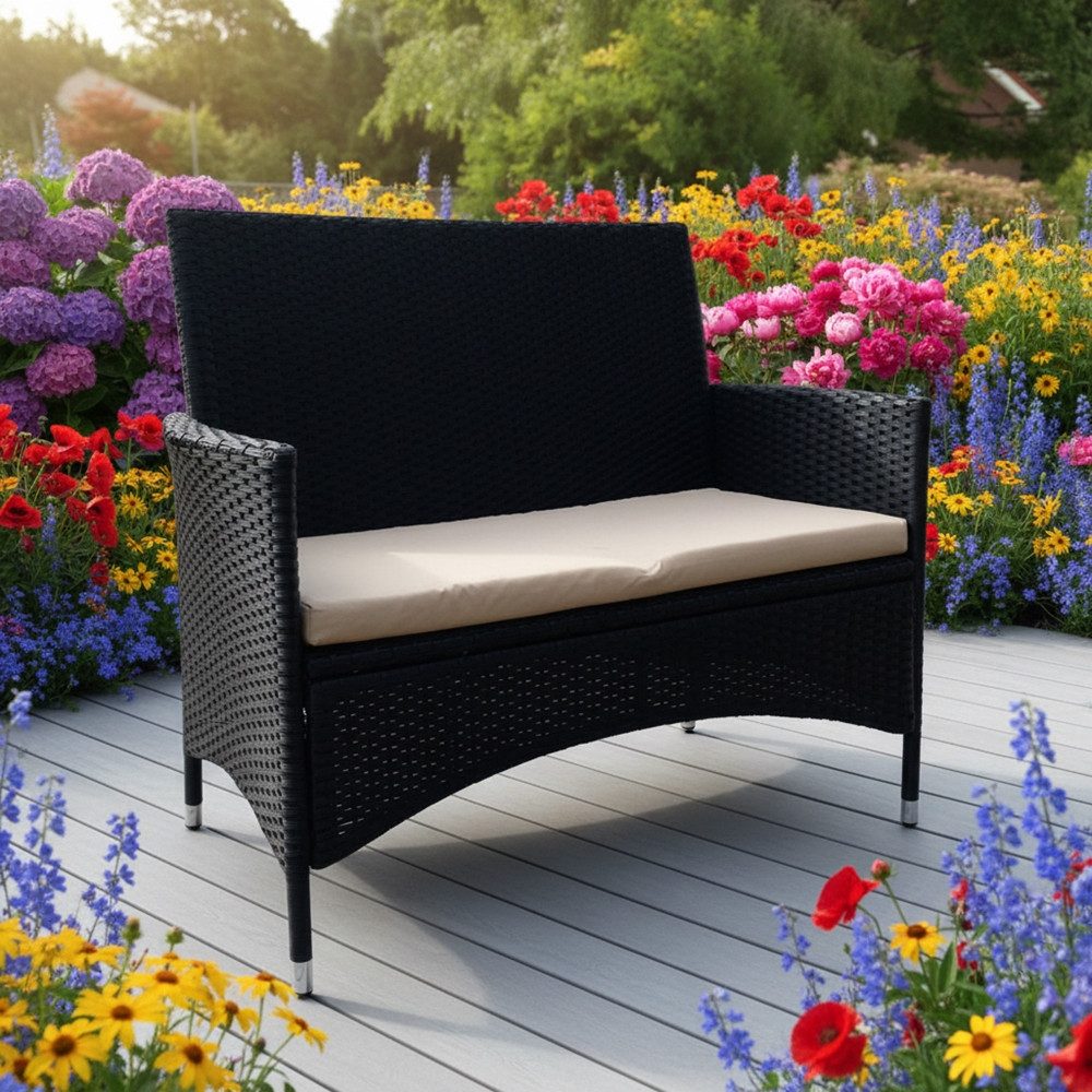Melko Gartenbank Gartenbank Polyrattan Sitzpolster Rattanbank Bezug Outside Terrasse (Stück), Wasserabweisend