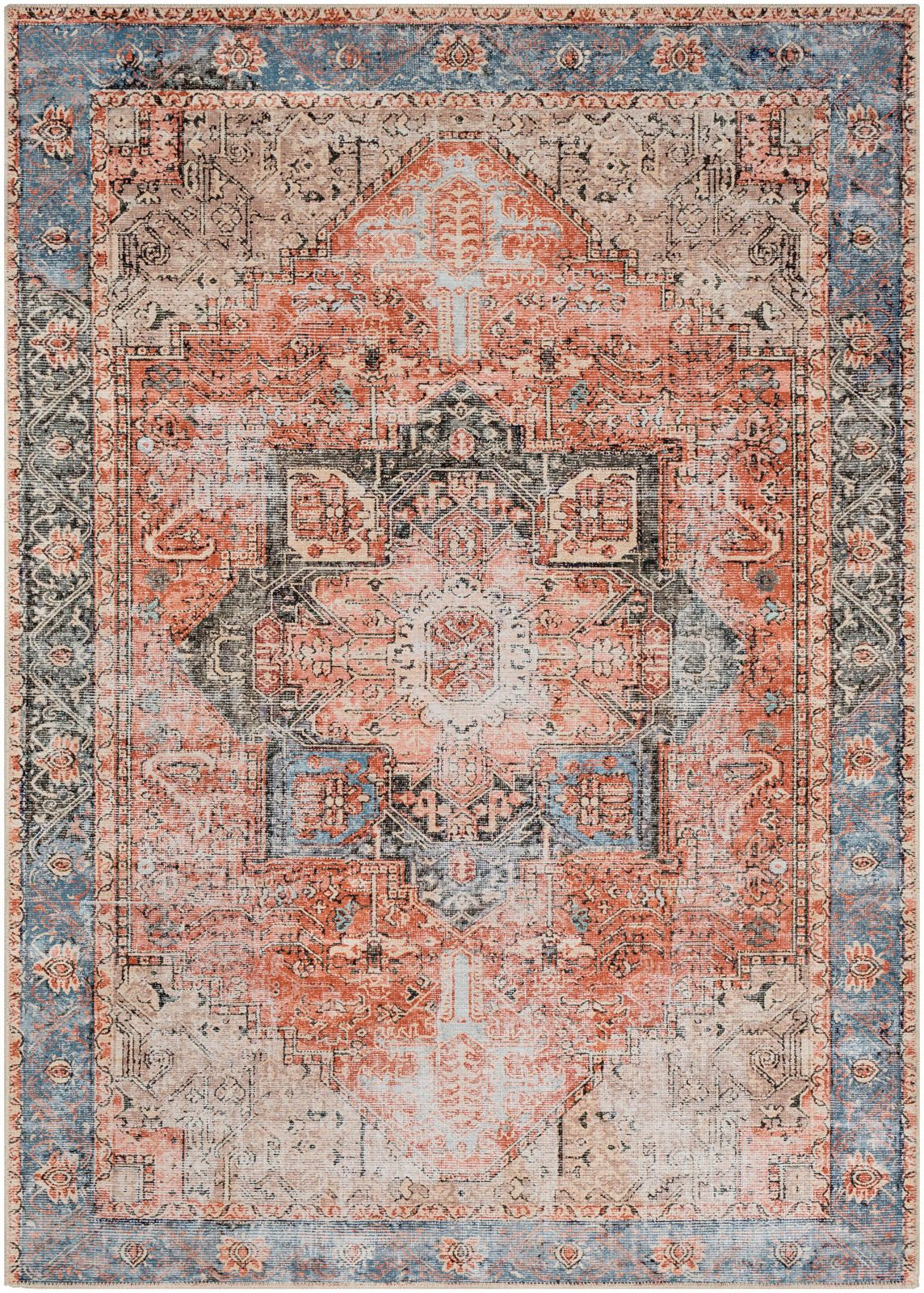 Livabliss Teppich RODAS, rechteckig, Höhe: 2 mm, Maschinenwaschbar, Vintage Kurzflor Wohnzimmerteppich, Schlafzimmer