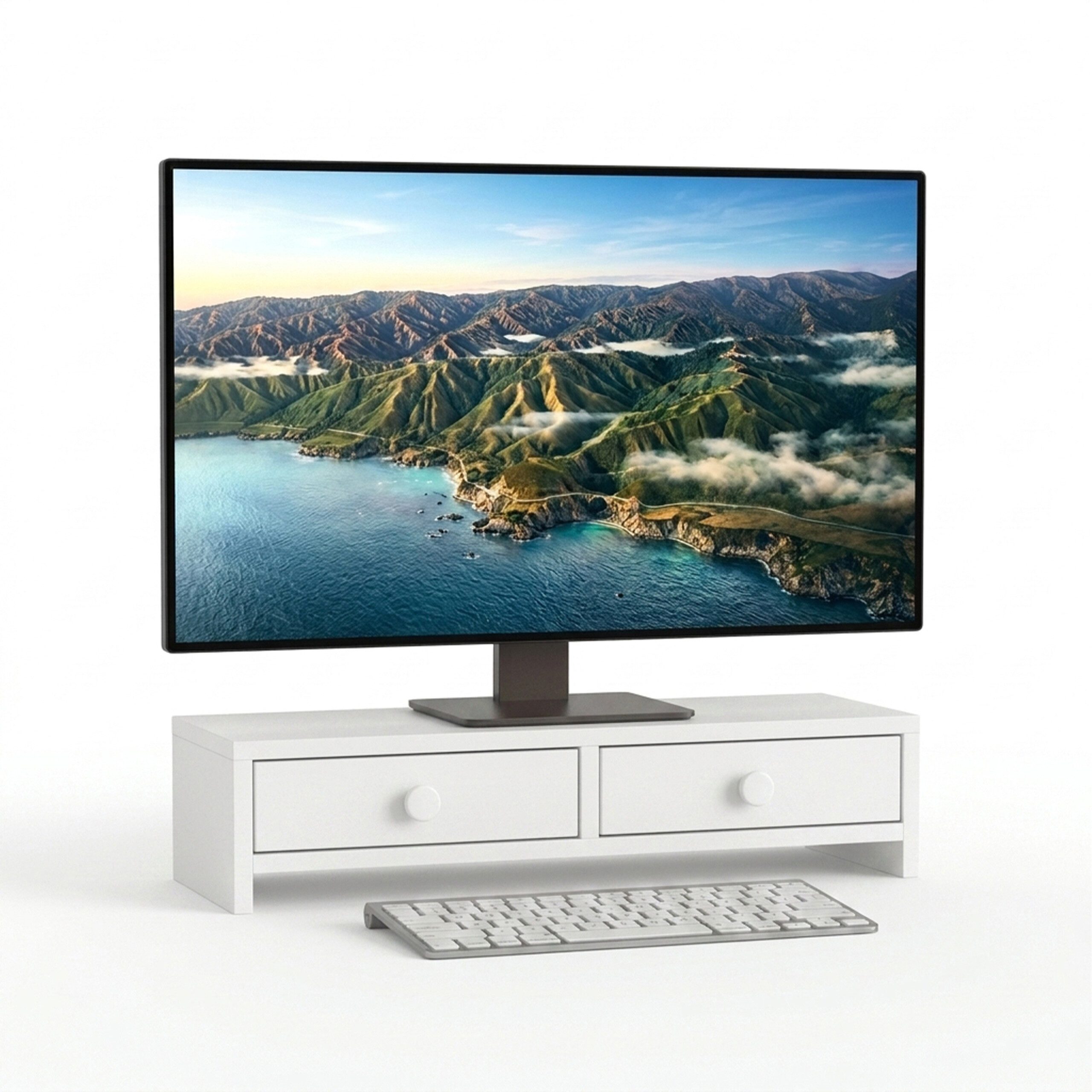 relaxdays Monitorständer mit 2 Schublade, (weiß)