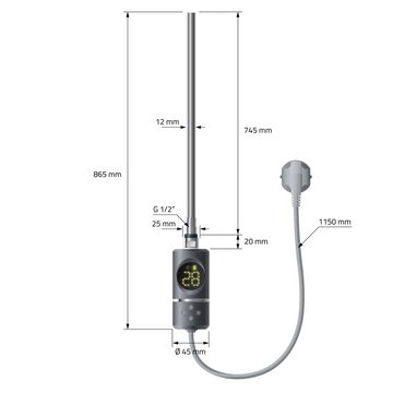 LuxeBath Elektrischer Badheizkörper Badheizkörper Sahara Designheizkörper Handtuchtrockner, Heizstab 1200W Anthrazit 400x1200mm gerade mit Seitenanschluss