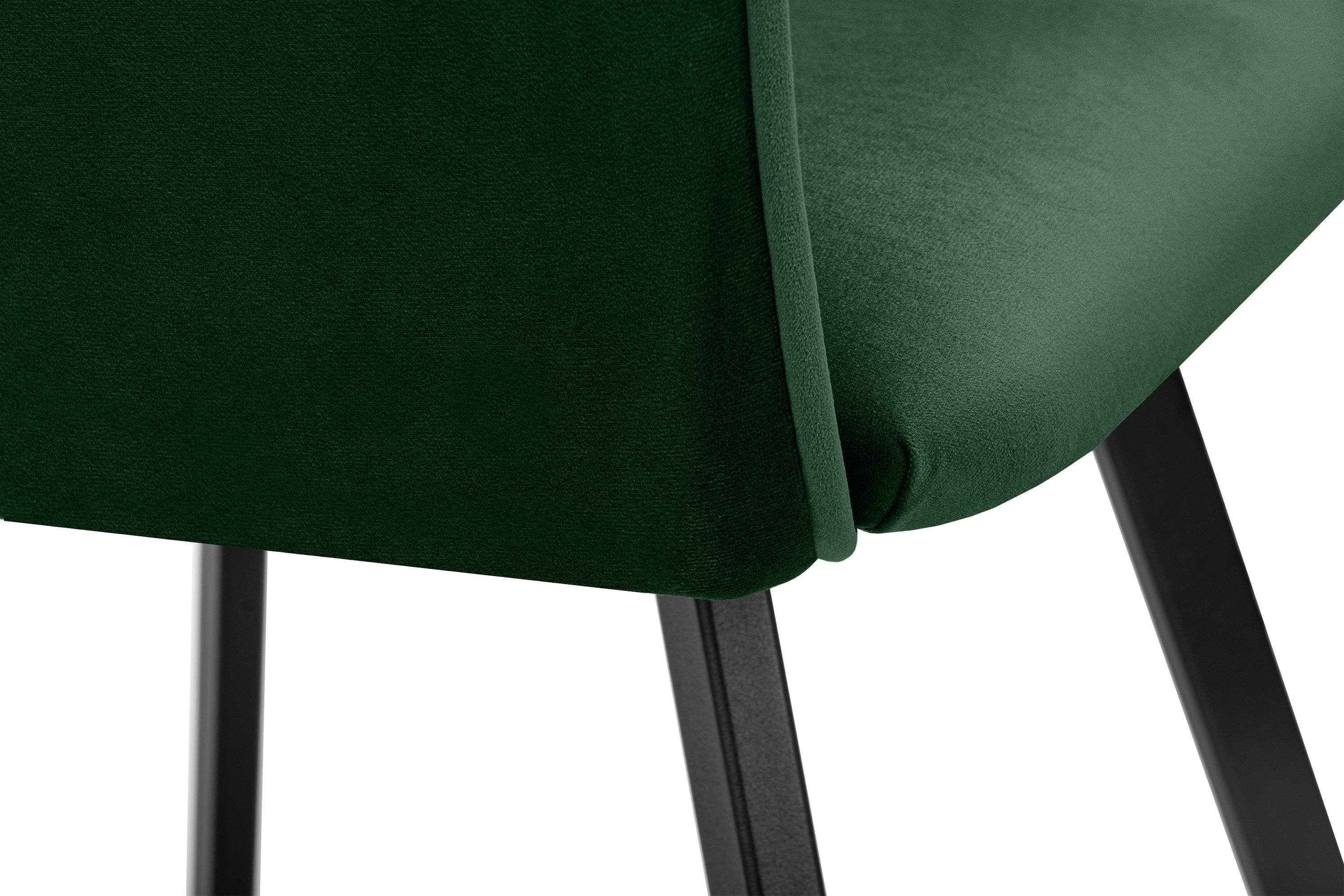 in / | 2 der Konsimo EU Velours-Sitz, PYRUS hergestellt St), Esstischstühl Wohnzimmerstühl (Esszimmerstuhl, dunkelgrün schwarz Metallrahmen, Polsterstuhl schwarzer dunkelgrün