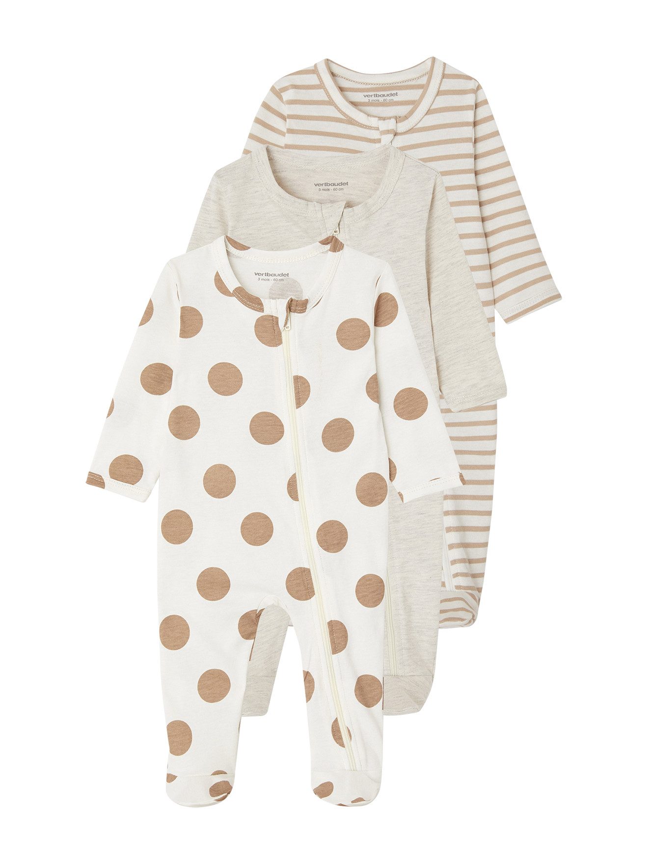Schlafanzug 3er-Pack Baby Strampler mit Reißverschluss BASICS