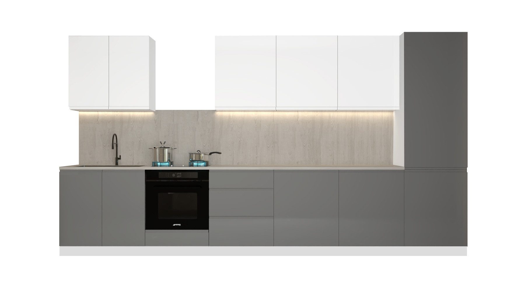 ROYAL24_MARKT Küchenzeile Velmora KÜ08 – 380 cm – Moderne Küchenzeile ohne Arbeitsplatte, (Komplett Set), Zeitlos - Exklusiv - Top Qualität