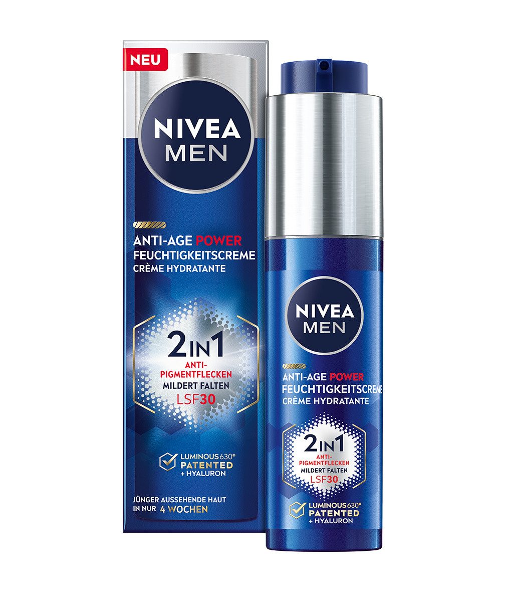 Nivea Men Anti-Aging-Creme Anti-Age 2in1 Power Hyaluron LUMINOUS630® 50ml, 1-tlg., LSF30 Sonnenschutz