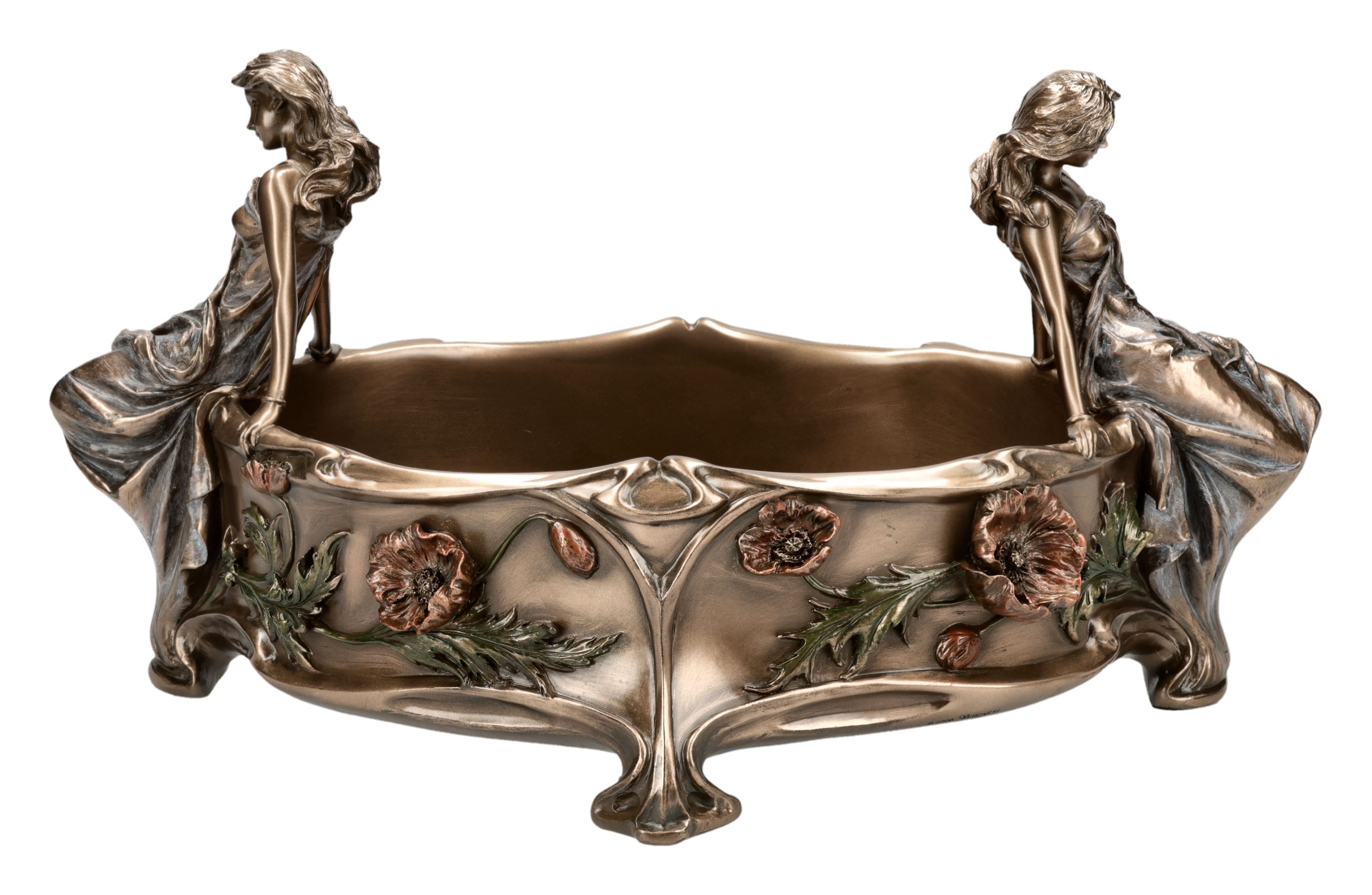 Figuren Shop GmbH Dekoschale Jugendstil Schale – Veronese Figur bronziert Dekoschale Damen 32.5 cm