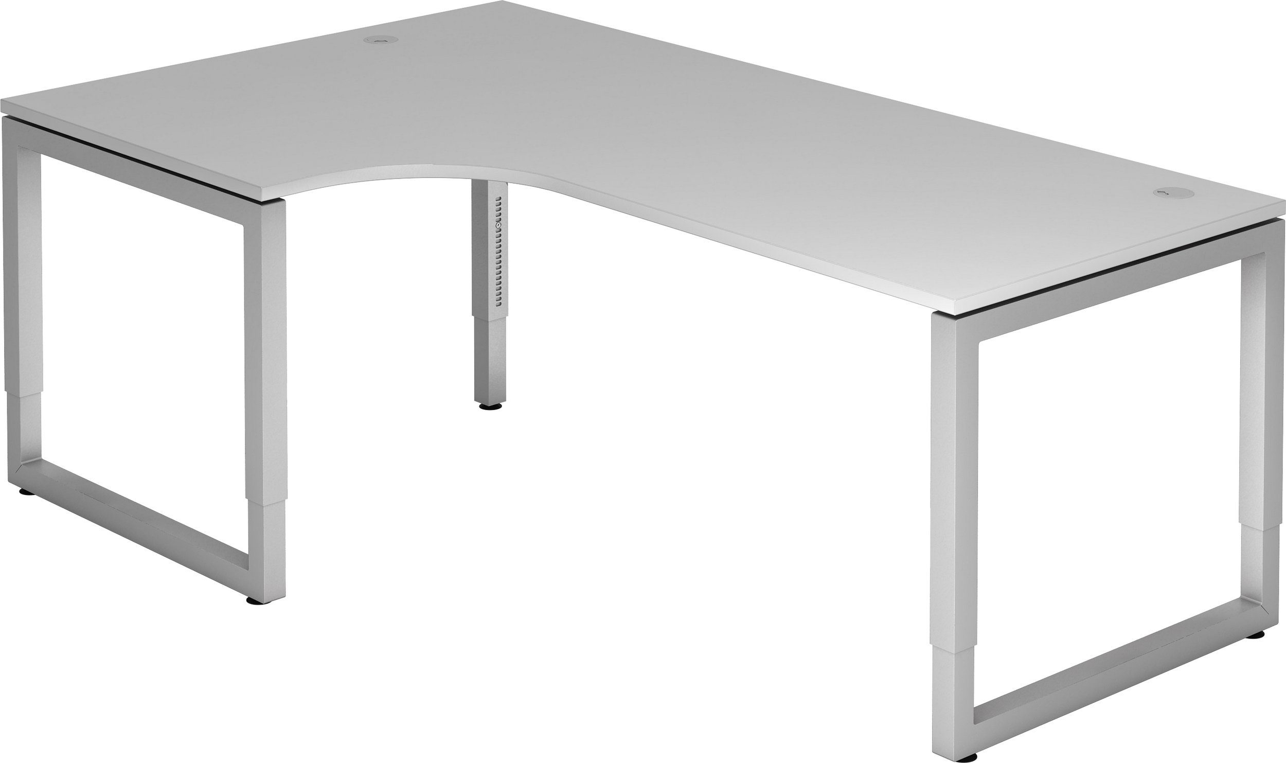 bümö Schreibtisch Schreibtisch Serie-R, Eckform: 200 x 120 cm - Dekor: Grau - Gestell: Silber