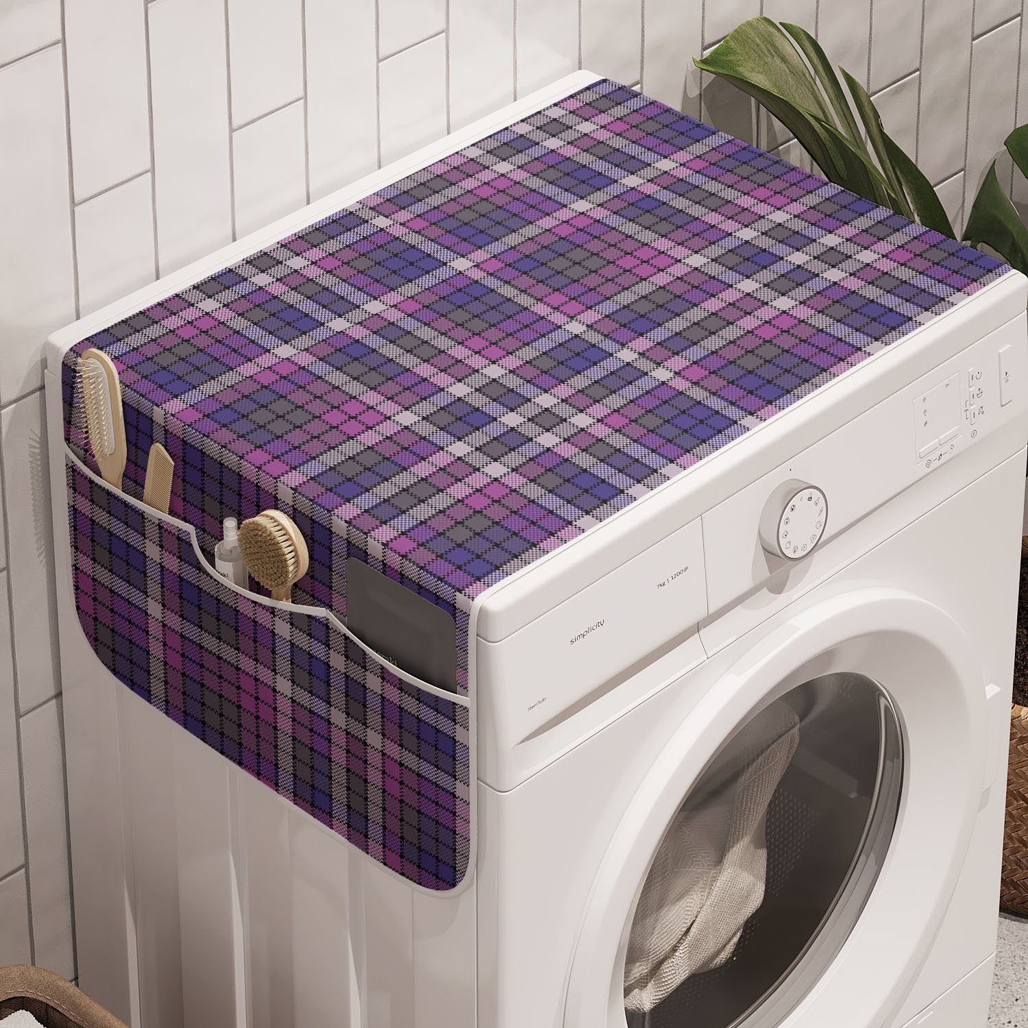 Abakuhaus Badorganizer Anti-Rutsch-Stoffabdeckung für Waschmaschine und Trockner, Plaid Monotone Checkered Inspired