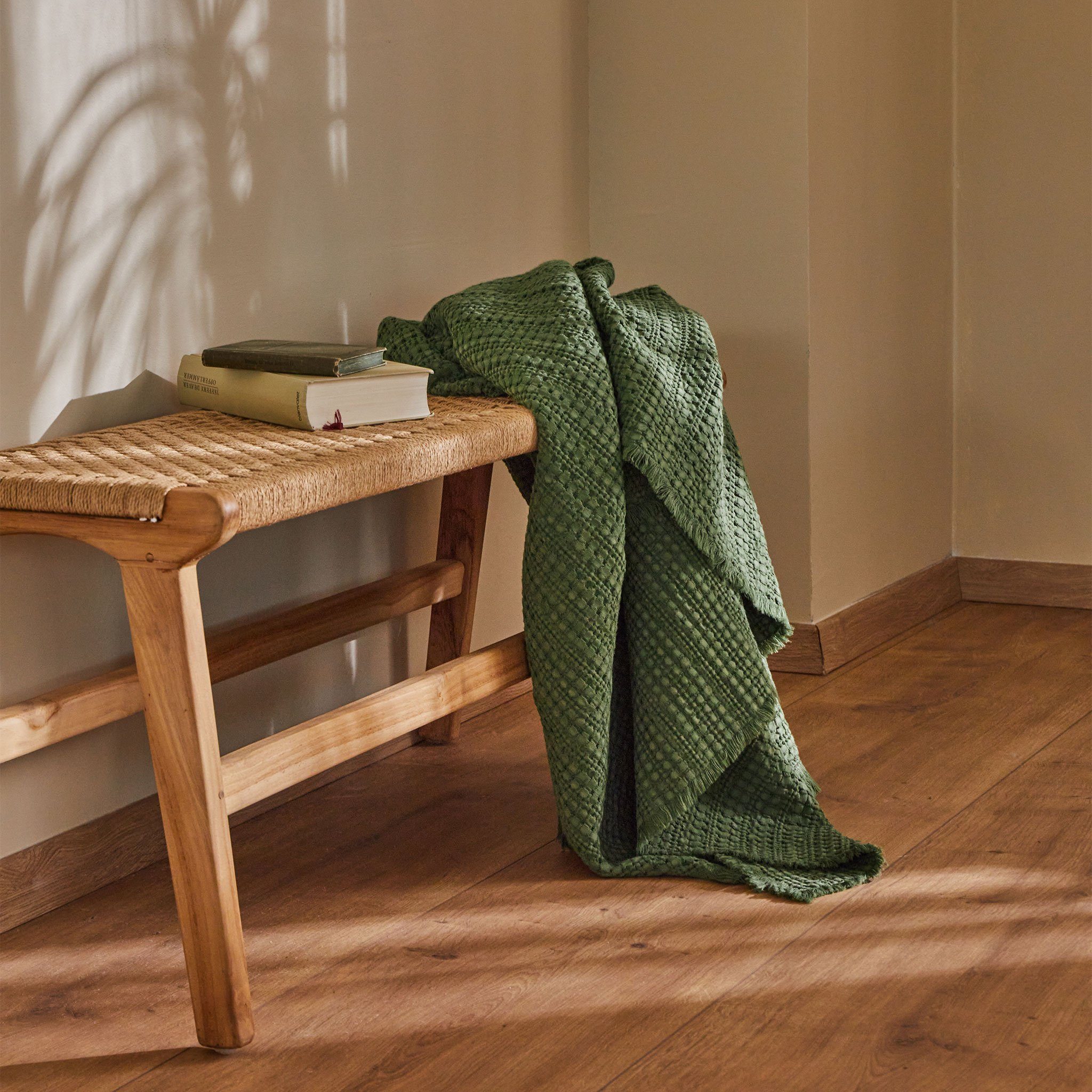 Anuda, Waffel-Design Wohndecke Baumwolldecke Decke mit vorgewaschene Urbanara, Kiefer