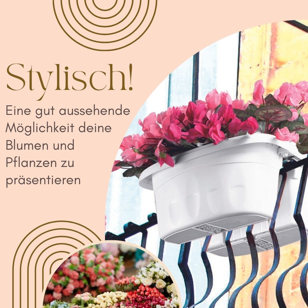 GarPet Blumenkasten 2er Set Blumen Kasten Beidseitig Balkon Geländer Halterung Weiß 40 cm