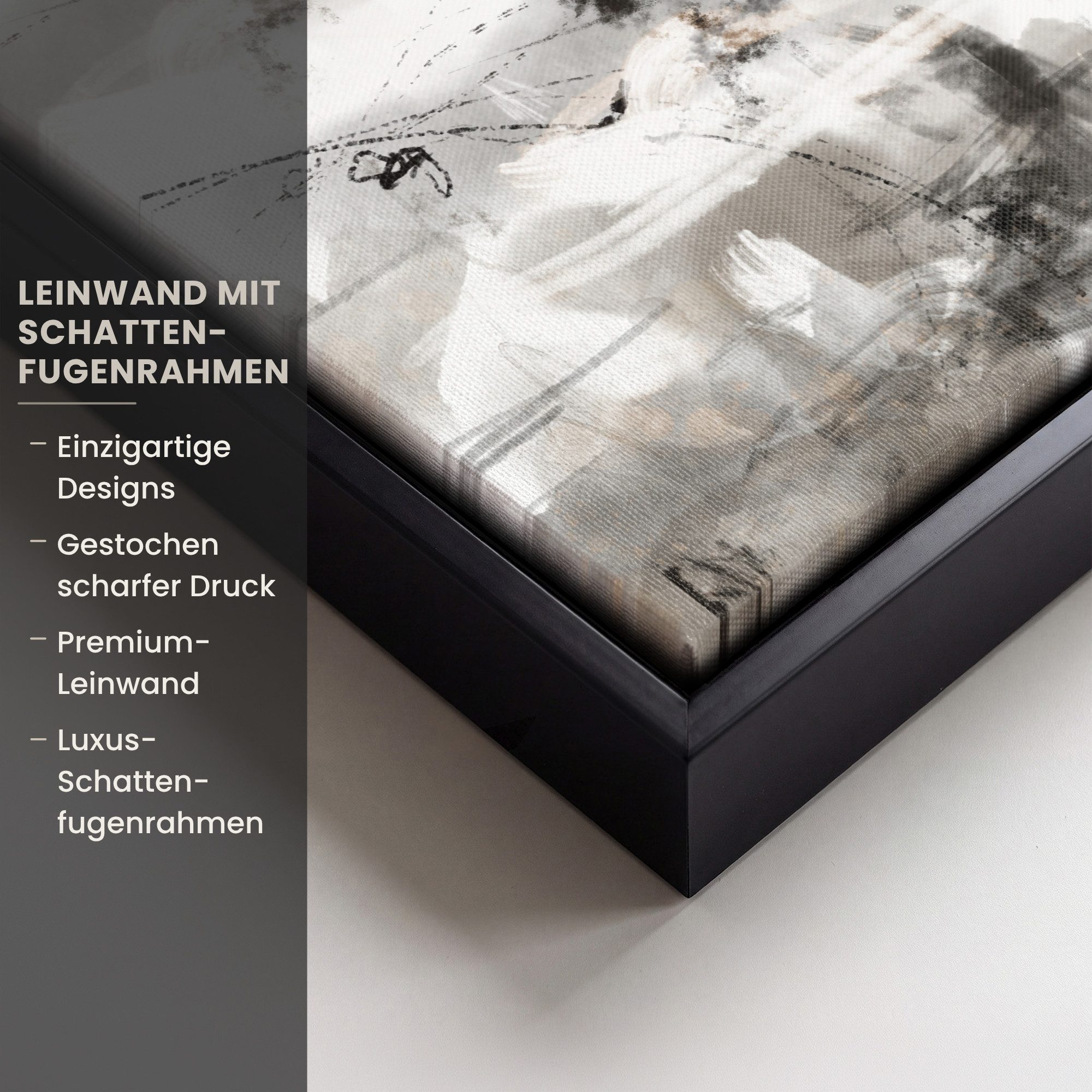 OneMillionCanvasses® Leinwandbild mit Rahmen - Malerei - Farbe - Schwarz und Weiß - Kunst, Fotodruck (1 St), Leinwand Bilder Klein, Wand Dekoration Aesthetic 20x20cm