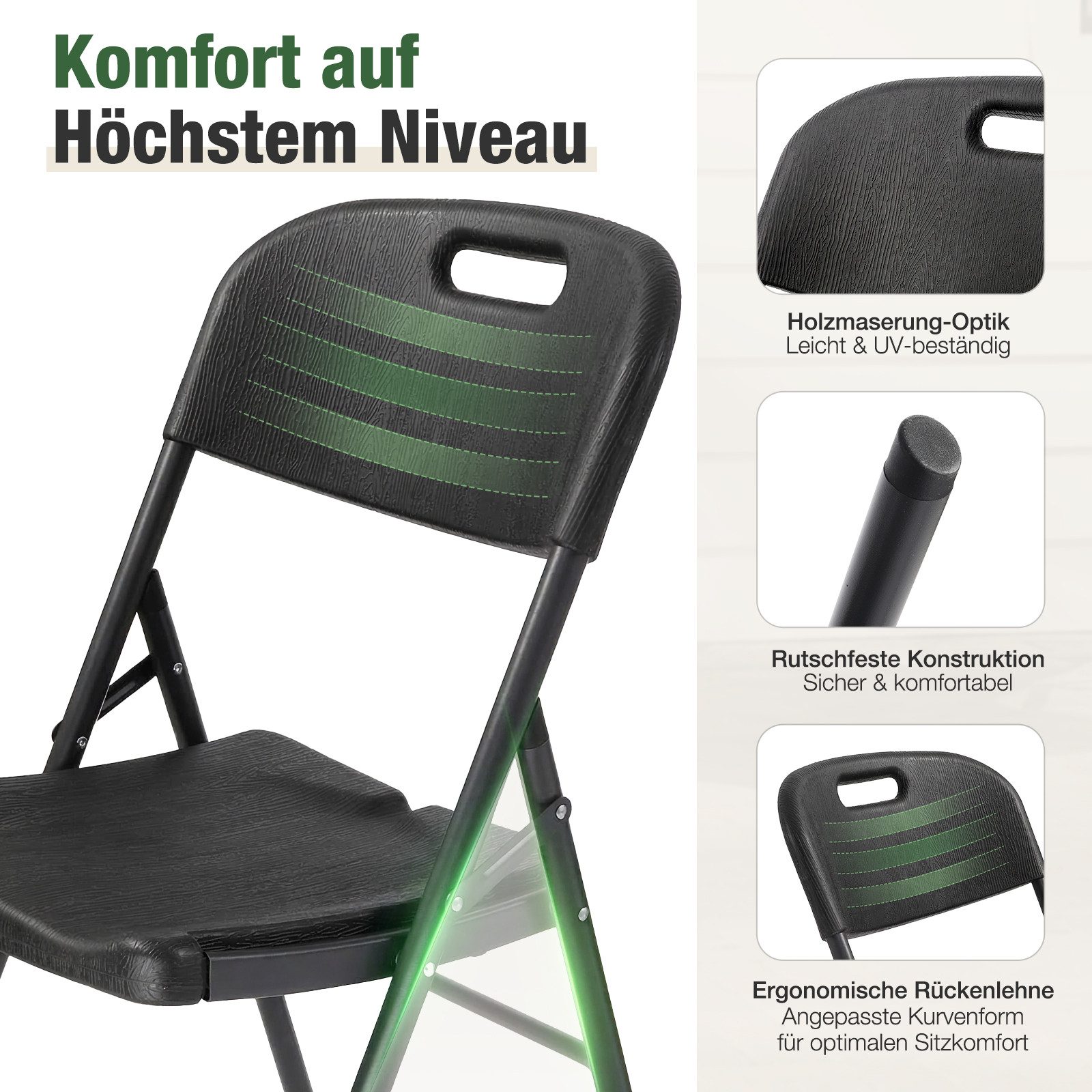 Sekey Klappstuhl Klappstuhl Set bis 150kg stabil faltbar Gartenstuhl Metall, Bis 150kg belastbar – stabil, faltbar & platzsparend – Bild 4 von 5