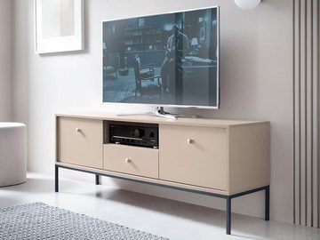 MIRJAN24 TV-Schrank Mono Beige MRTV154 (mit Schublade und 2 Türen) Griffe aus Aluminium, Metall Untergestell 18 x 18 mm
